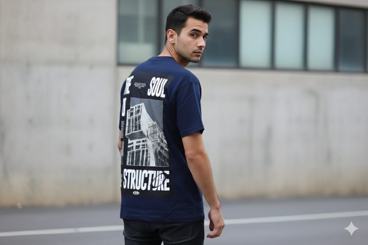 Men’s Navy Oversized Graphic T-Shirt – “HDR The Soul” Streetwear Style - View 2 - Nushio