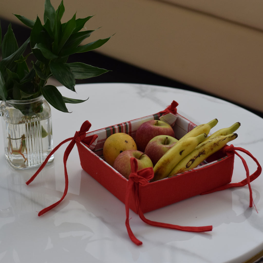 Red Checkered Fabric Bread Basket – Decorative Dining Table Organizer