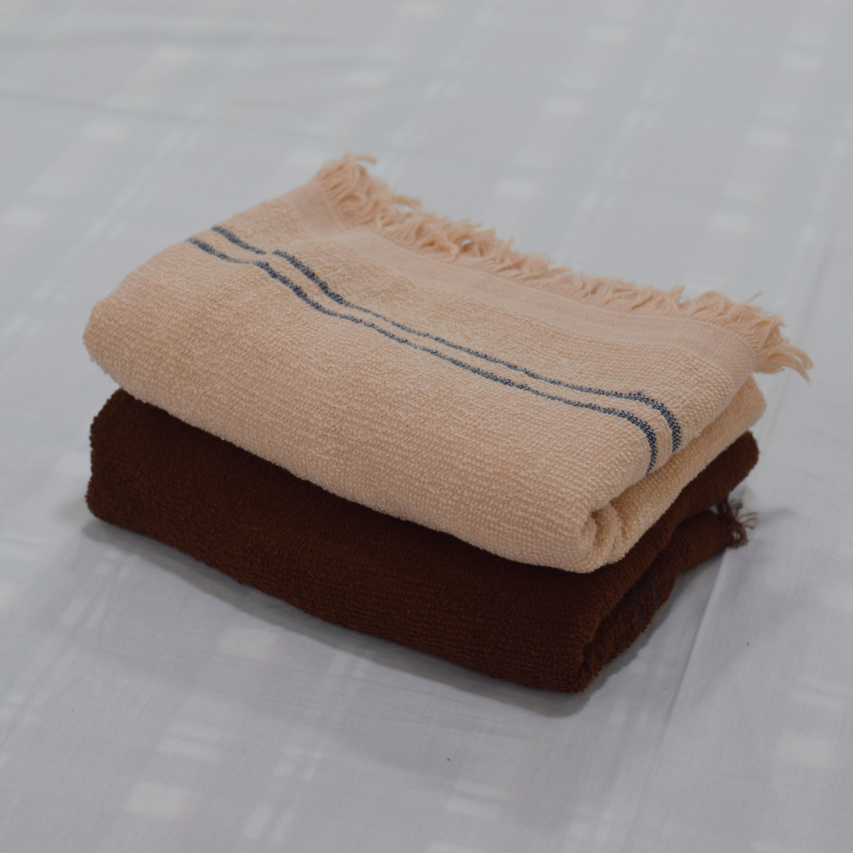 Soft Touch Microfiber Hand Towel Set - Beige & Brown with Fringed Detail - Set of Two