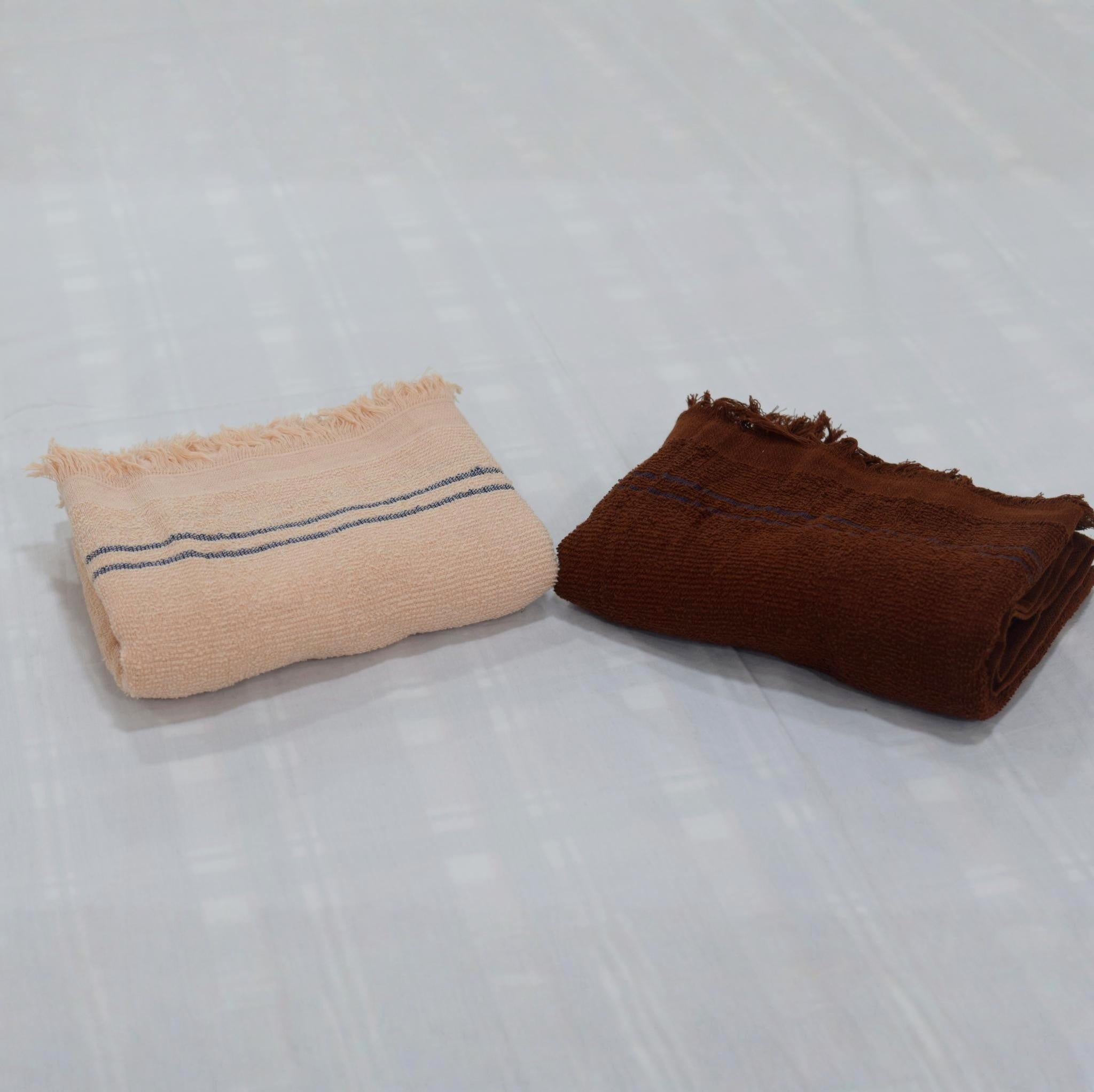 Soft Touch Microfiber Hand Towel Set - Beige & Brown with Fringed Detail - Set of Two