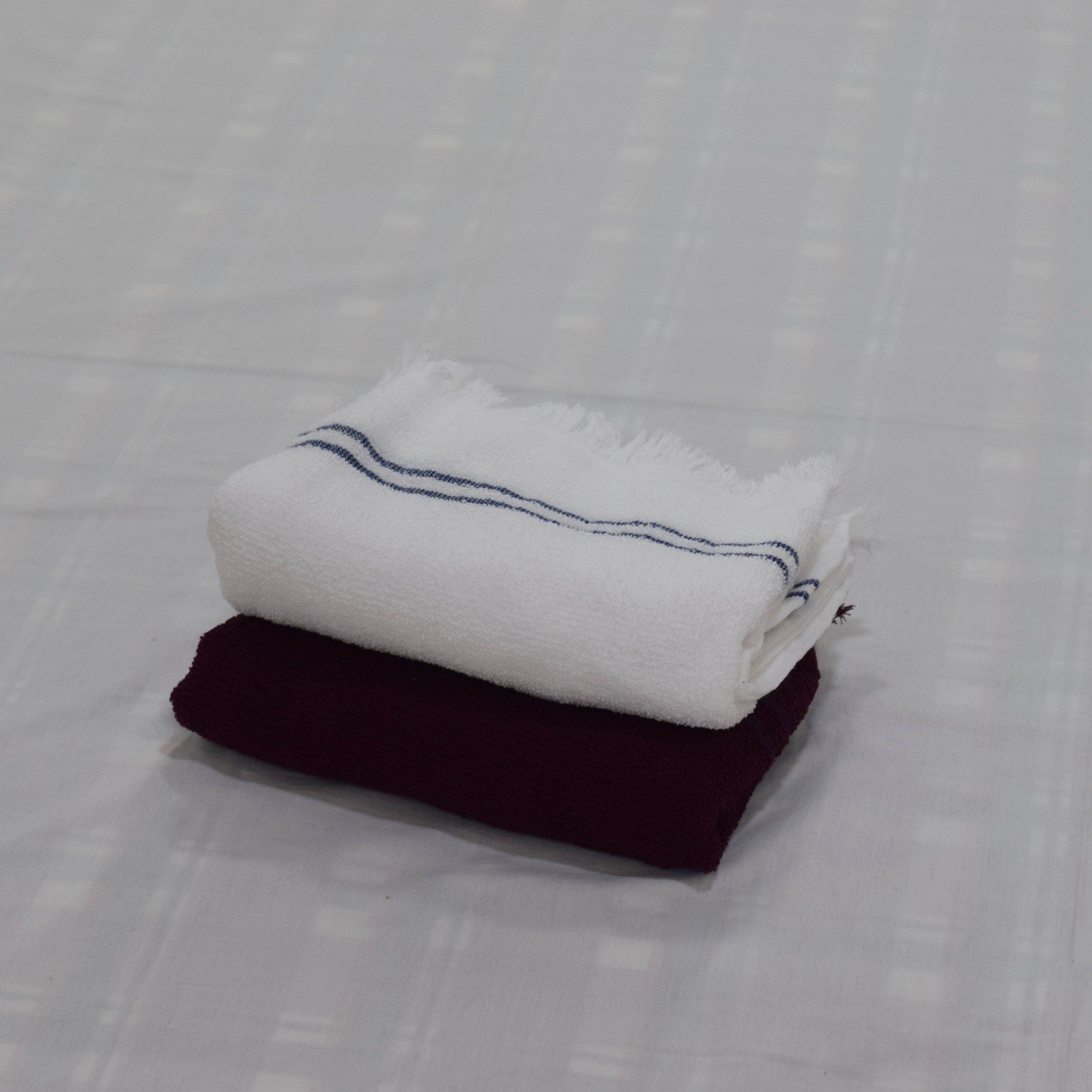 Microfiber Hand Towel Set - White &Maroon with Striped Detail - Main Product Image - Nushio