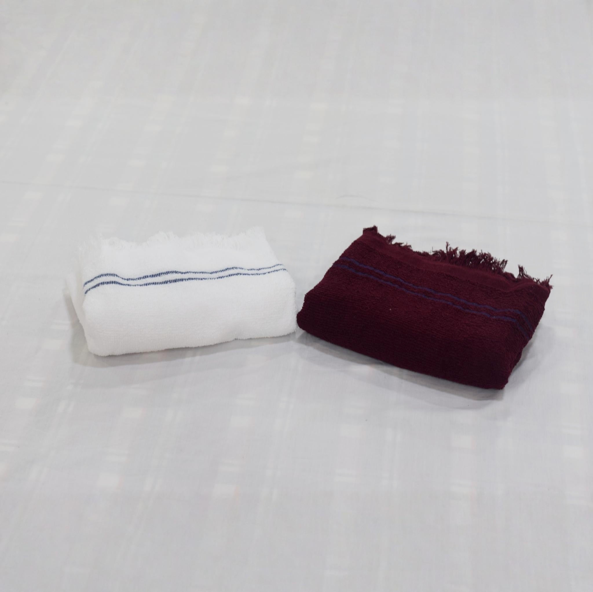Microfiber Hand Towel Set - White &Maroon with Striped Detail - View 2 - Nushio