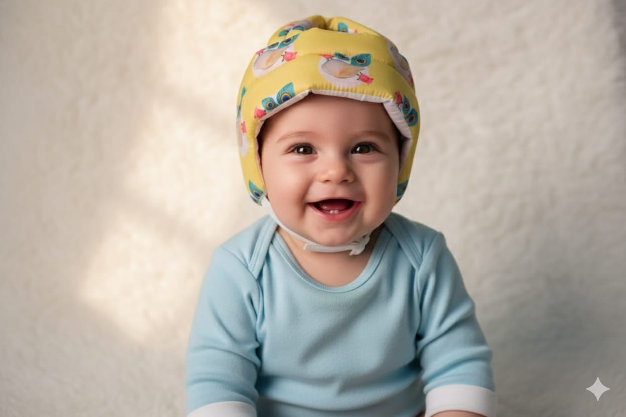 Soft Cotton Baby Safety Helmet – Adjustable Head Protector (4–30 Months)