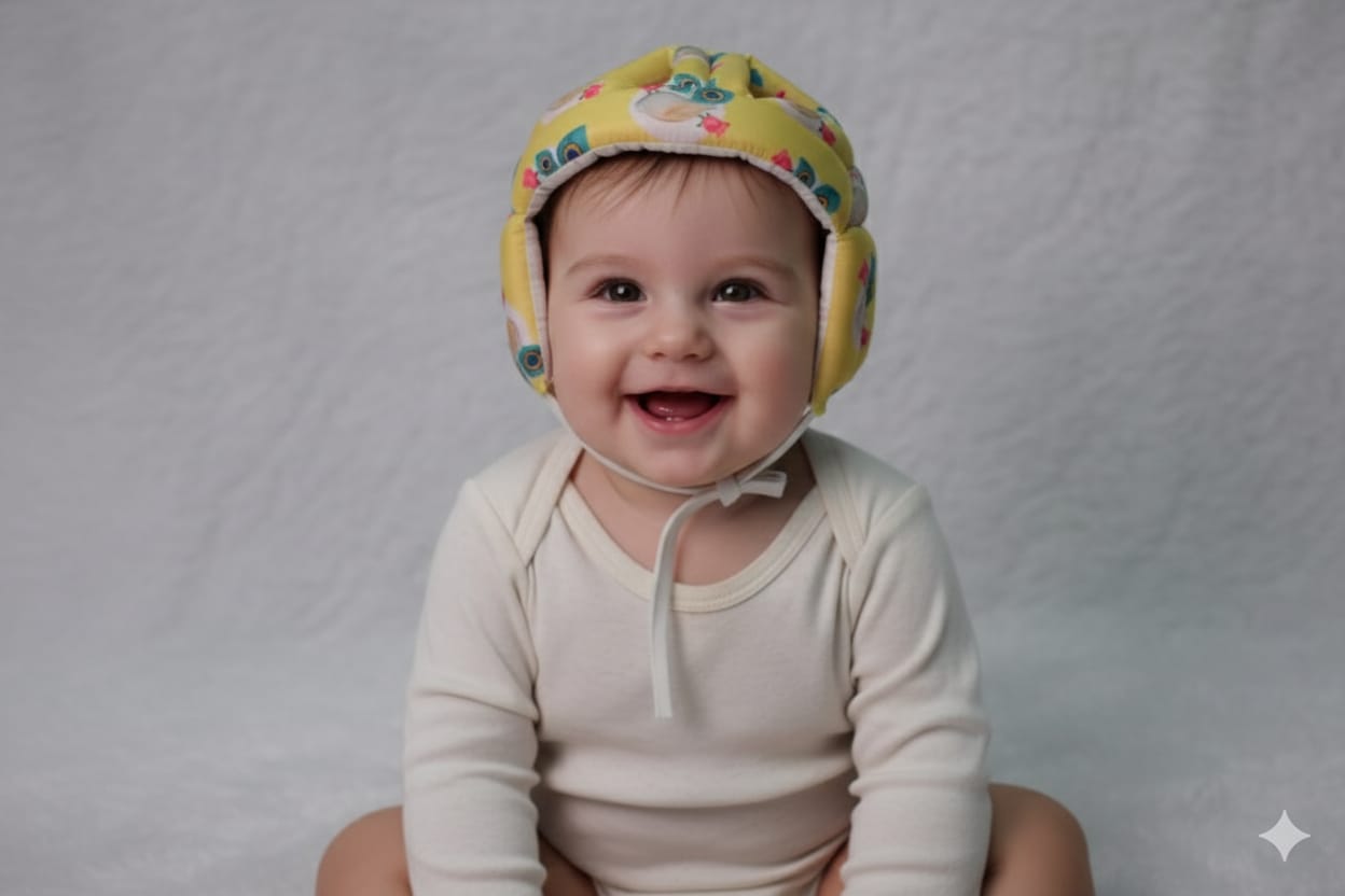 Soft Cotton Baby Safety Helmet – Adjustable Head Protector (4–30 Months)