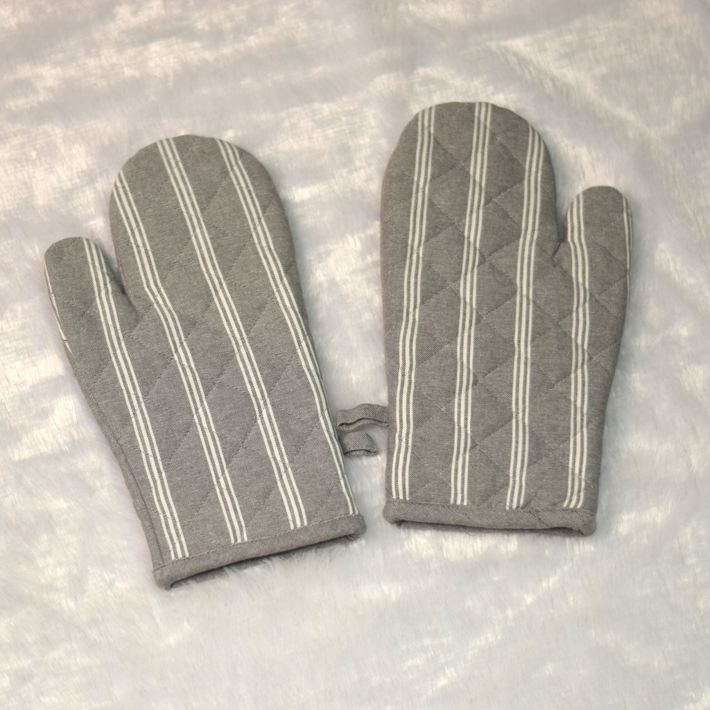 Grey Striped Cotton Oven Gloves - Kitchen Mitts (Set of 2) - View 3 - Cotton - Nushio