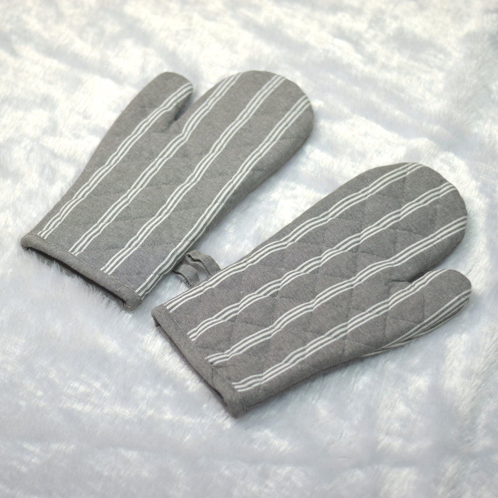 Grey Striped Cotton Oven Gloves - Kitchen Mitts (Set of 2) - View 2 - Cotton - Nushio