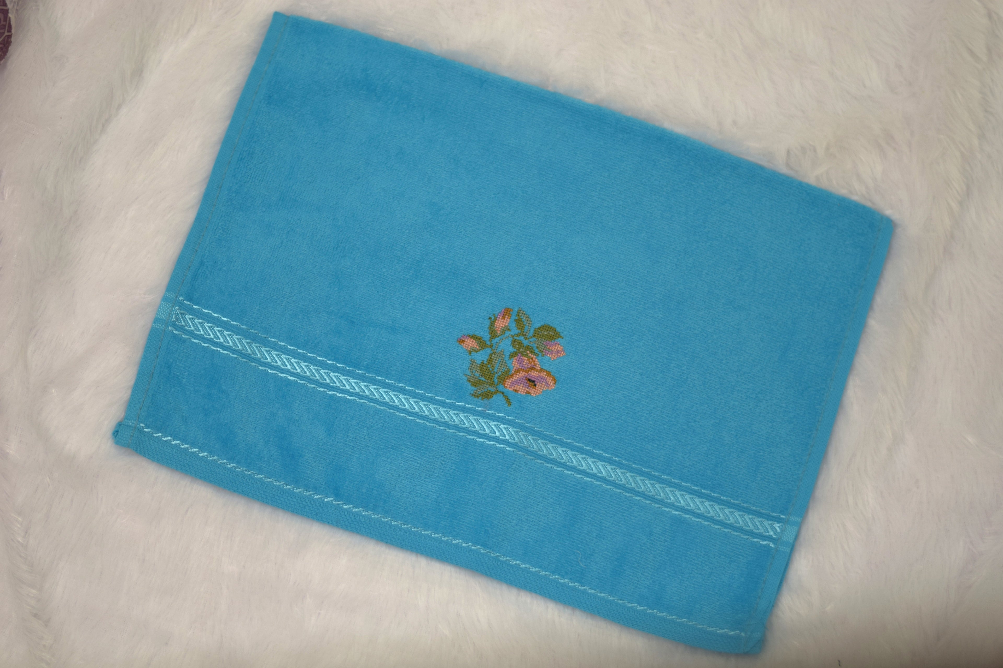 Sky Blue Turkish Embroidered Hand Towel
