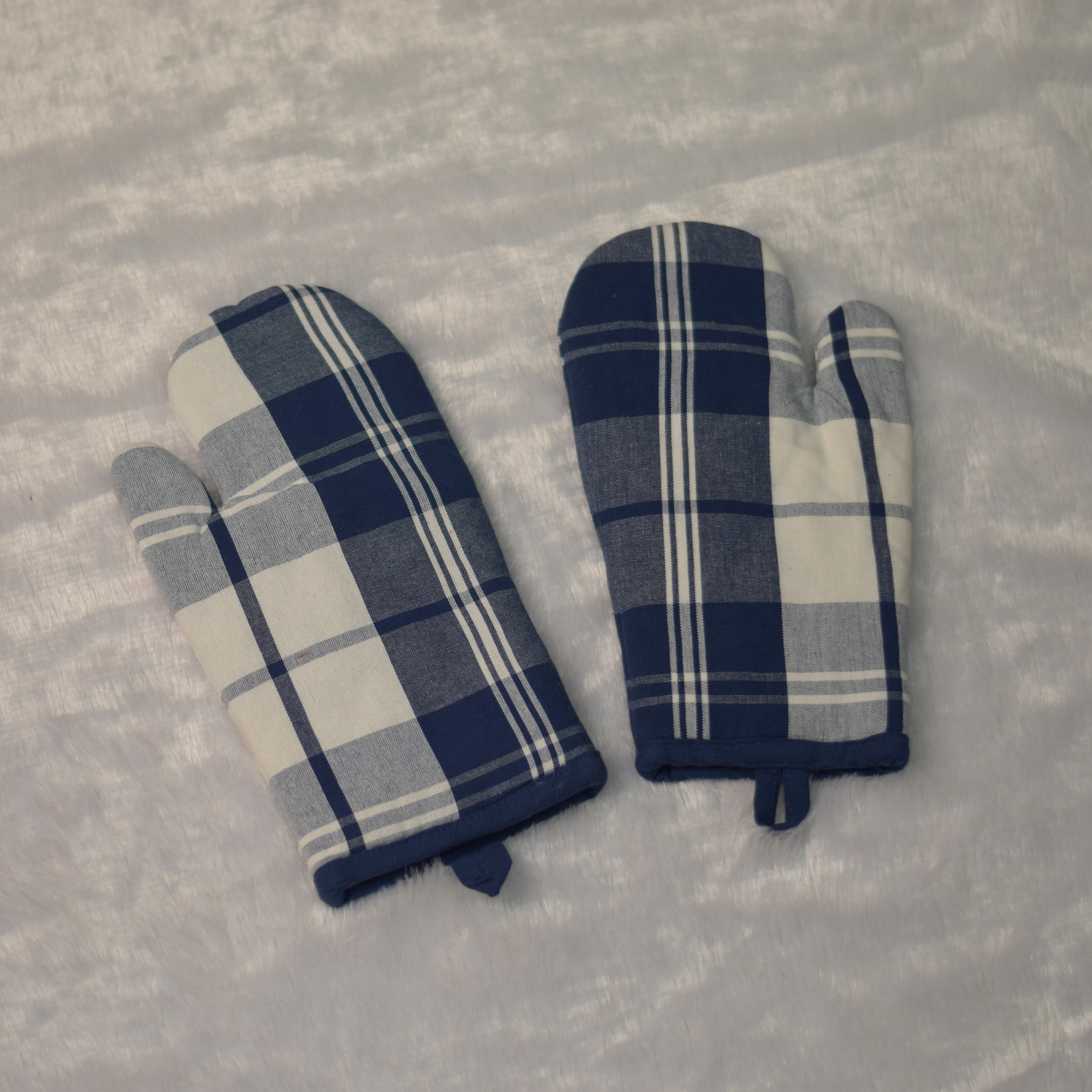 Blue & White Checkered Cotton Oven Gloves | Nushio