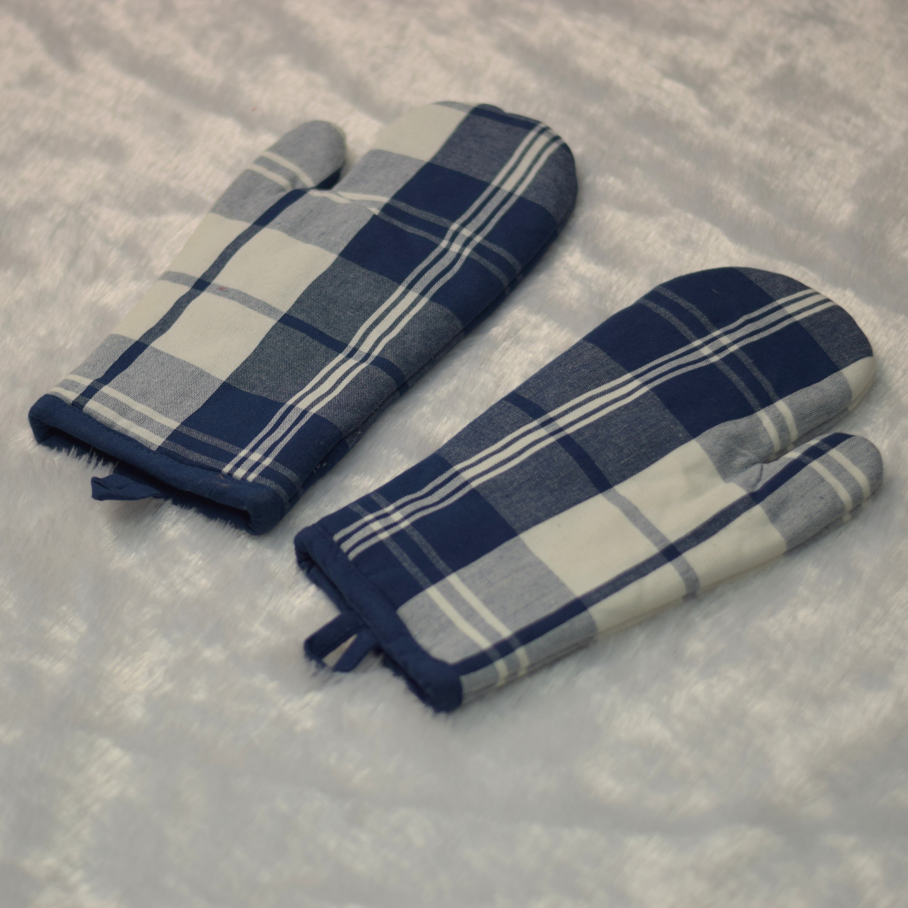 Blue & White Checkered Cotton Oven Gloves | Nushio