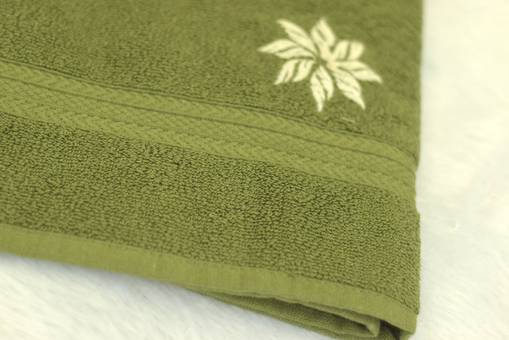 Embroidered Olive Green Turkish Hand Towel 16x22 Inch