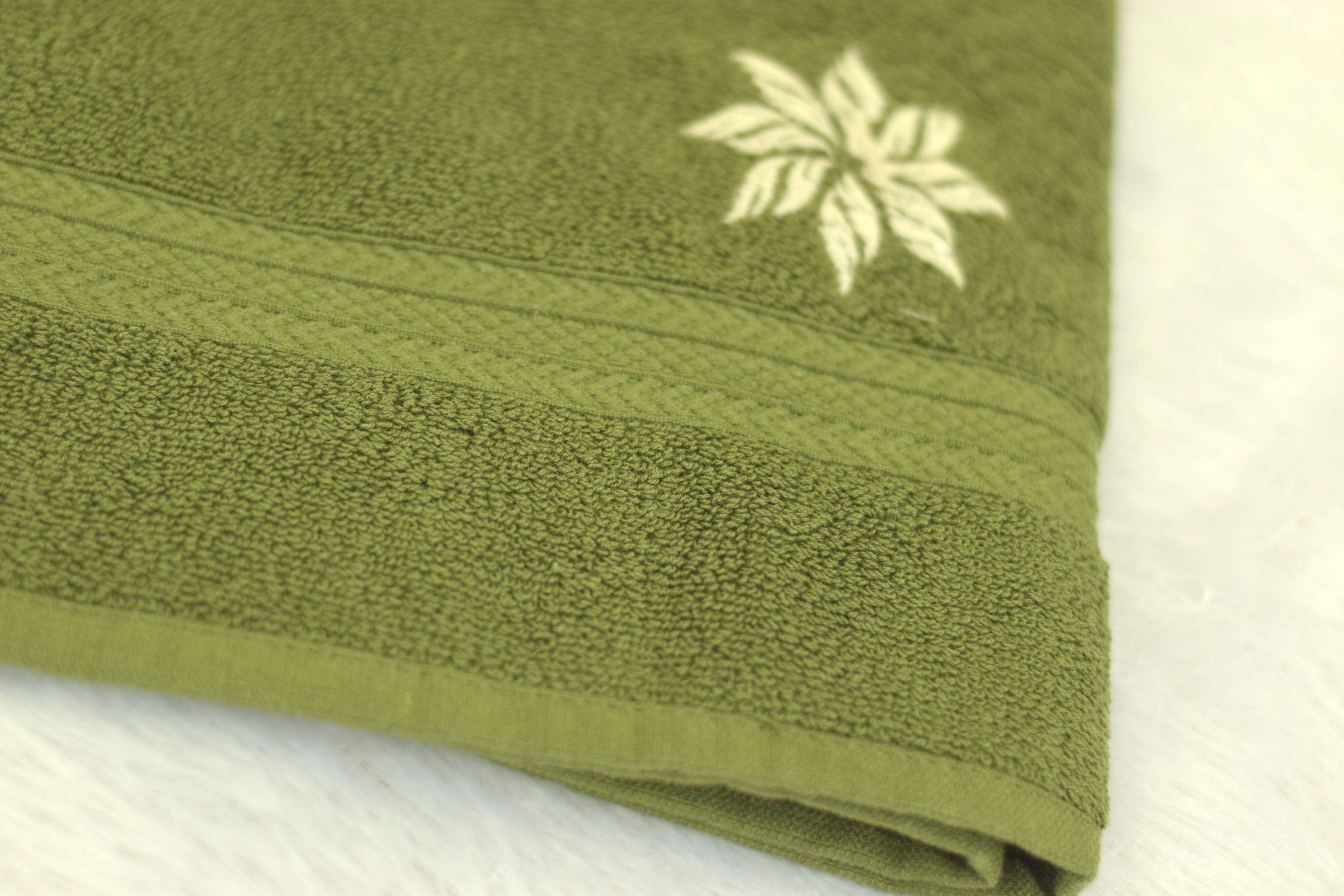 Embroidered Olive Green Turkish Hand Towel 16x22 Inch