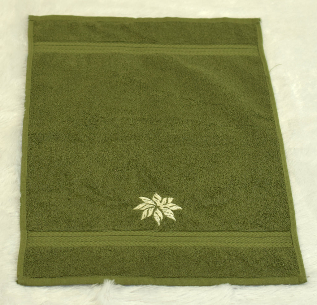 Embroidered Olive Green Turkish Hand Towel 16x22 Inch - View 3 - Embroidered - Nushio
