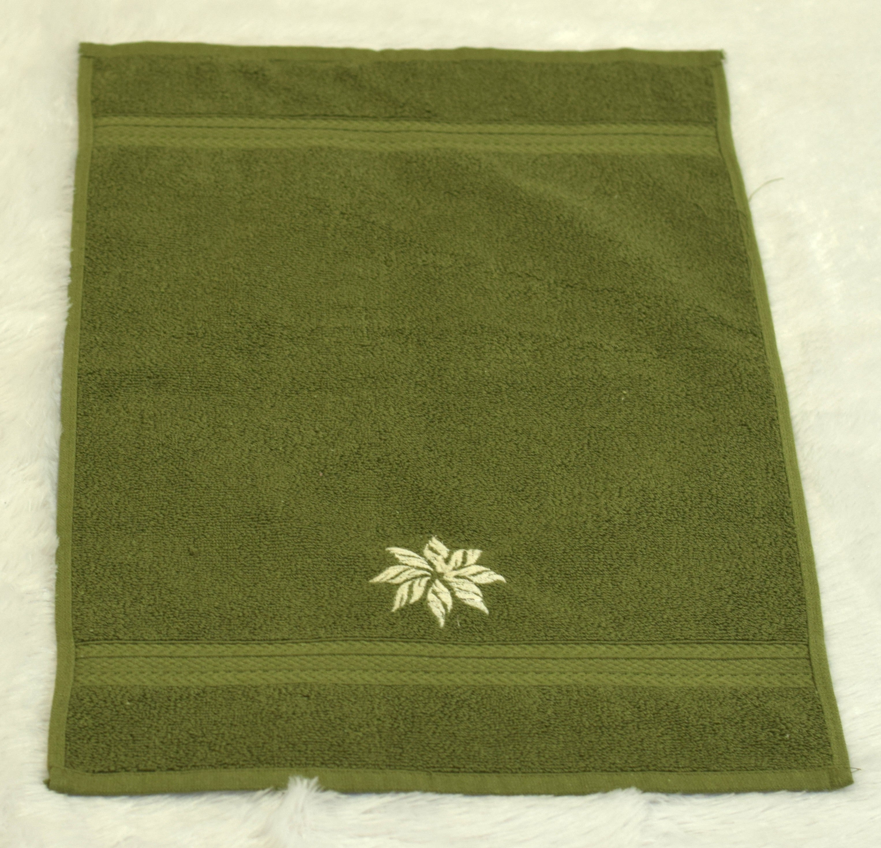 Embroidered Olive Green Turkish Hand Towel 16x22 Inch - View 3 - Embroidered - Nushio