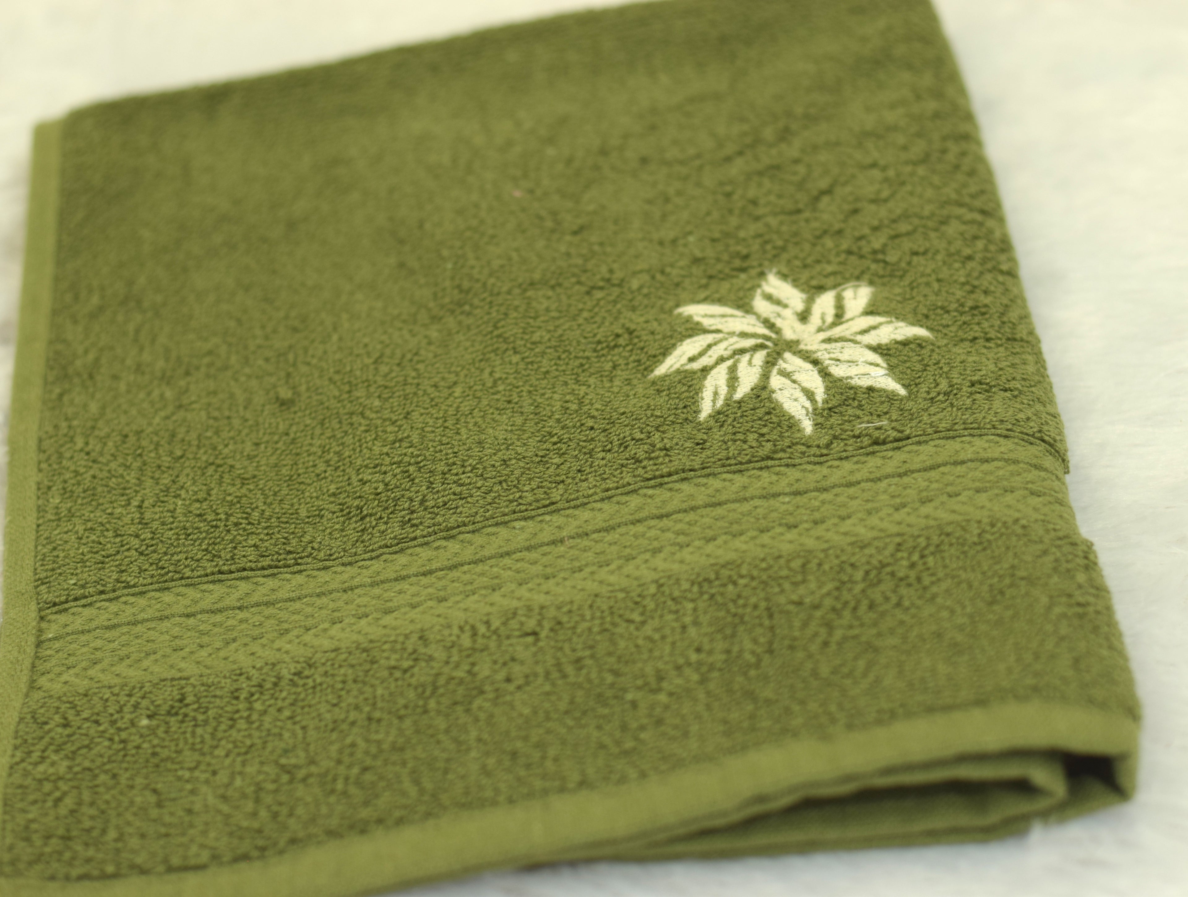 Embroidered Olive Green Turkish Hand Towel 16x22 Inch
