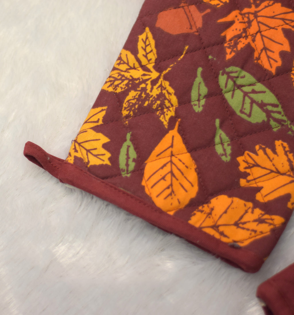 Autumn Leaf Printed Cotton Oven Gloves – Set of 2 | Nushio