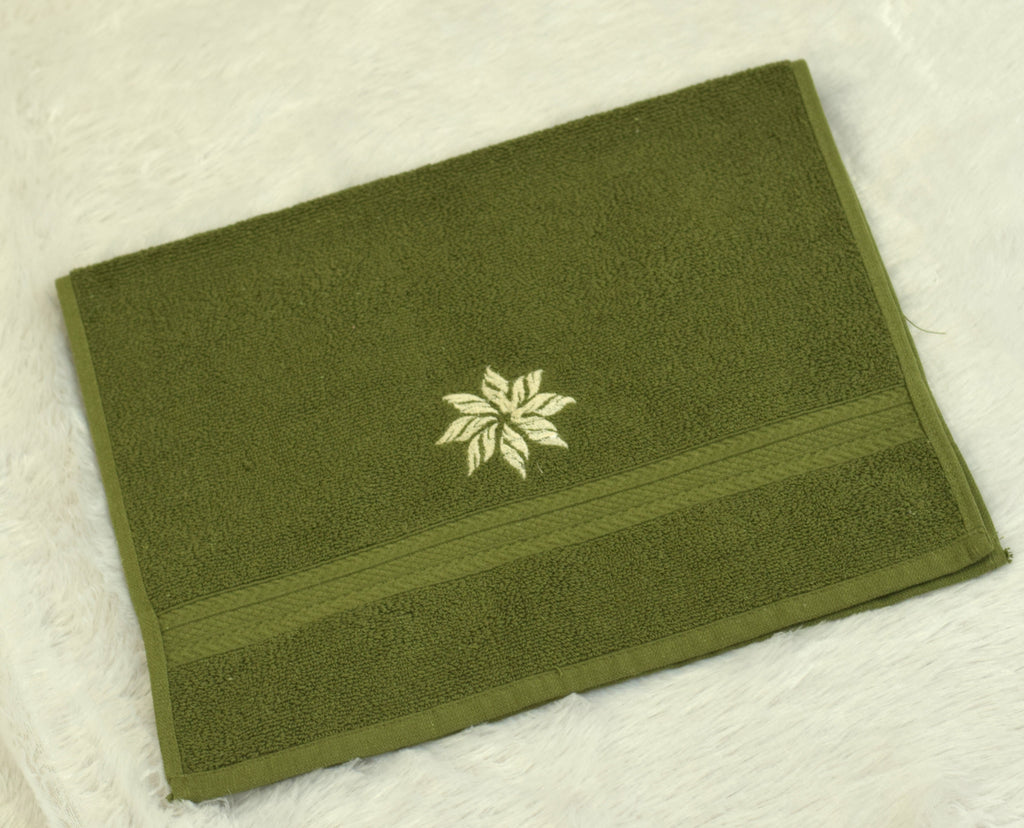 Embroidered Olive Green Turkish Hand Towel 16x22 Inch - View 2 - Embroidered - Nushio