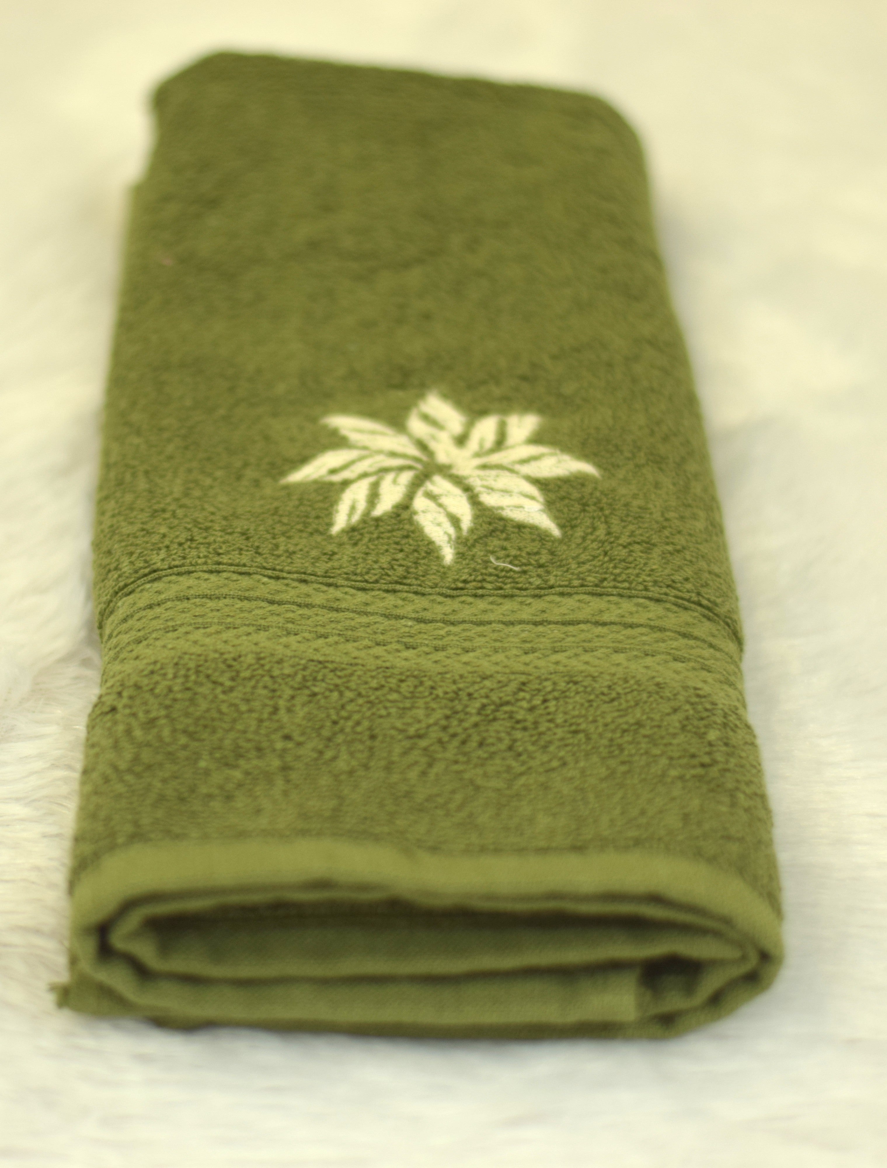 Embroidered Olive Green Turkish Hand Towel 16x22 Inch