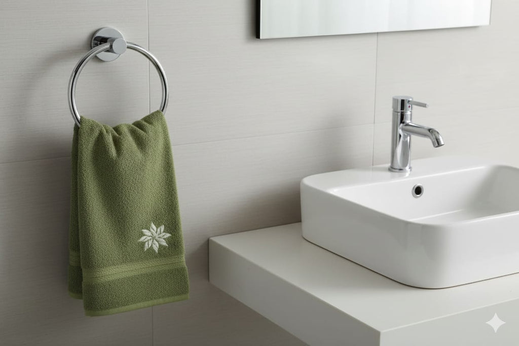 Embroidered Olive Green Turkish Hand Towel 16x22 Inch - Main Product Image - Embroidered - Nushio