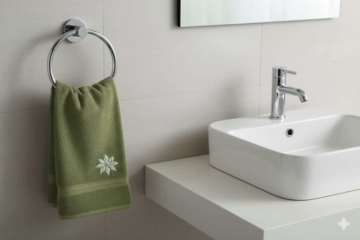 Embroidered Olive Green Turkish Hand Towel 16x22 Inch - Main Product Image - Embroidered - Nushio