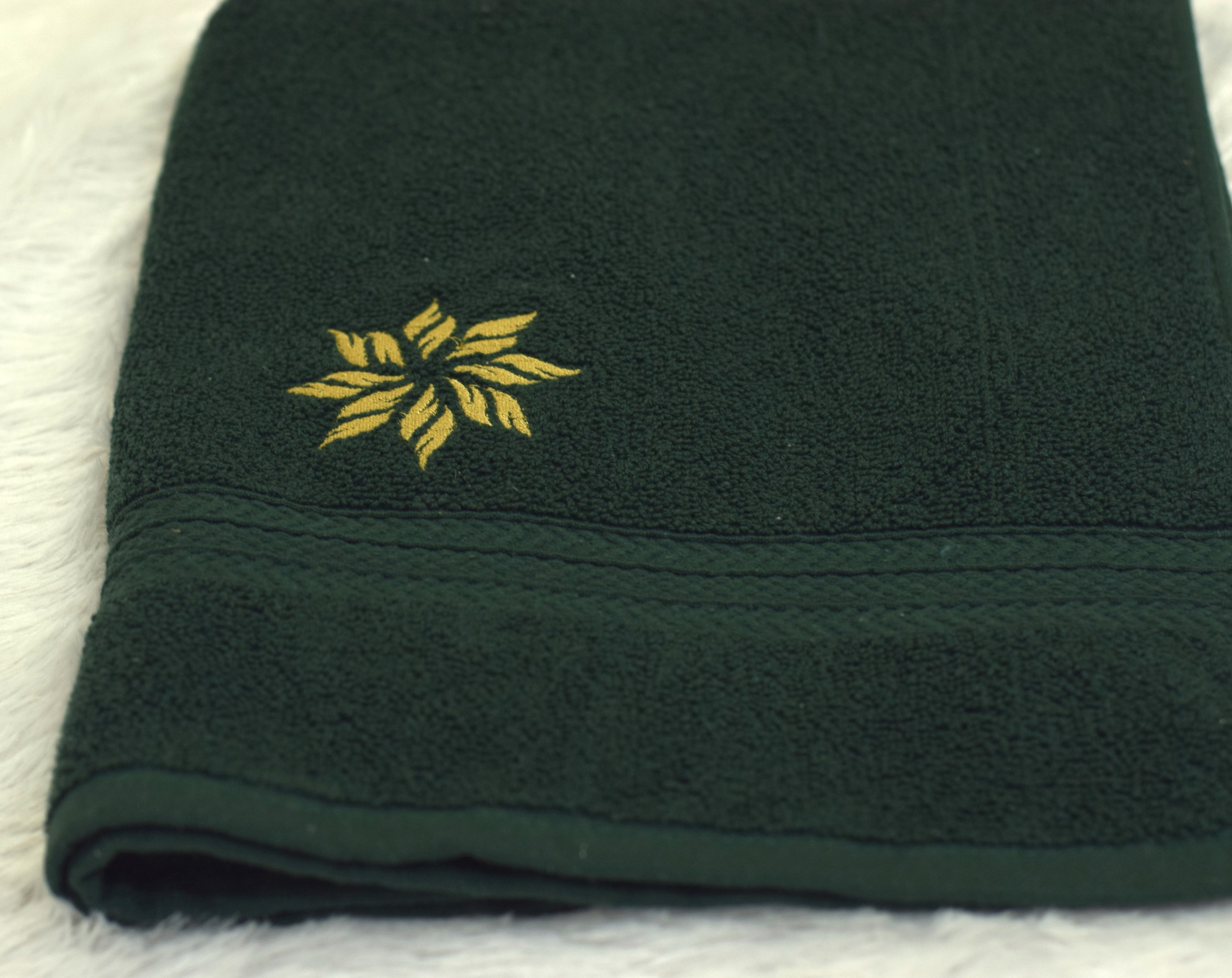 Dark Green Turkish Hand Towel with Golden Embroidery (16x22 Inches) - View 3 - Nushio