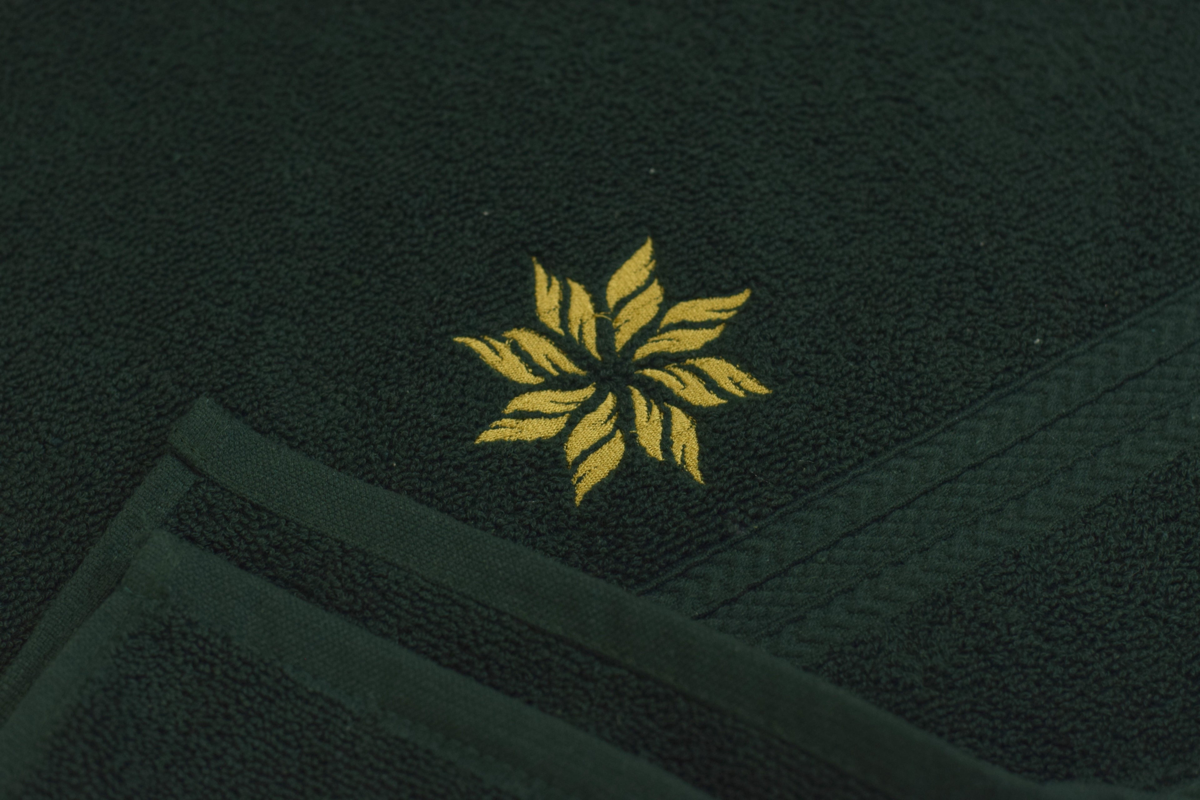 Dark Green Turkish Hand Towel with Golden Embroidery (16x22 Inches) - View 2 - Nushio