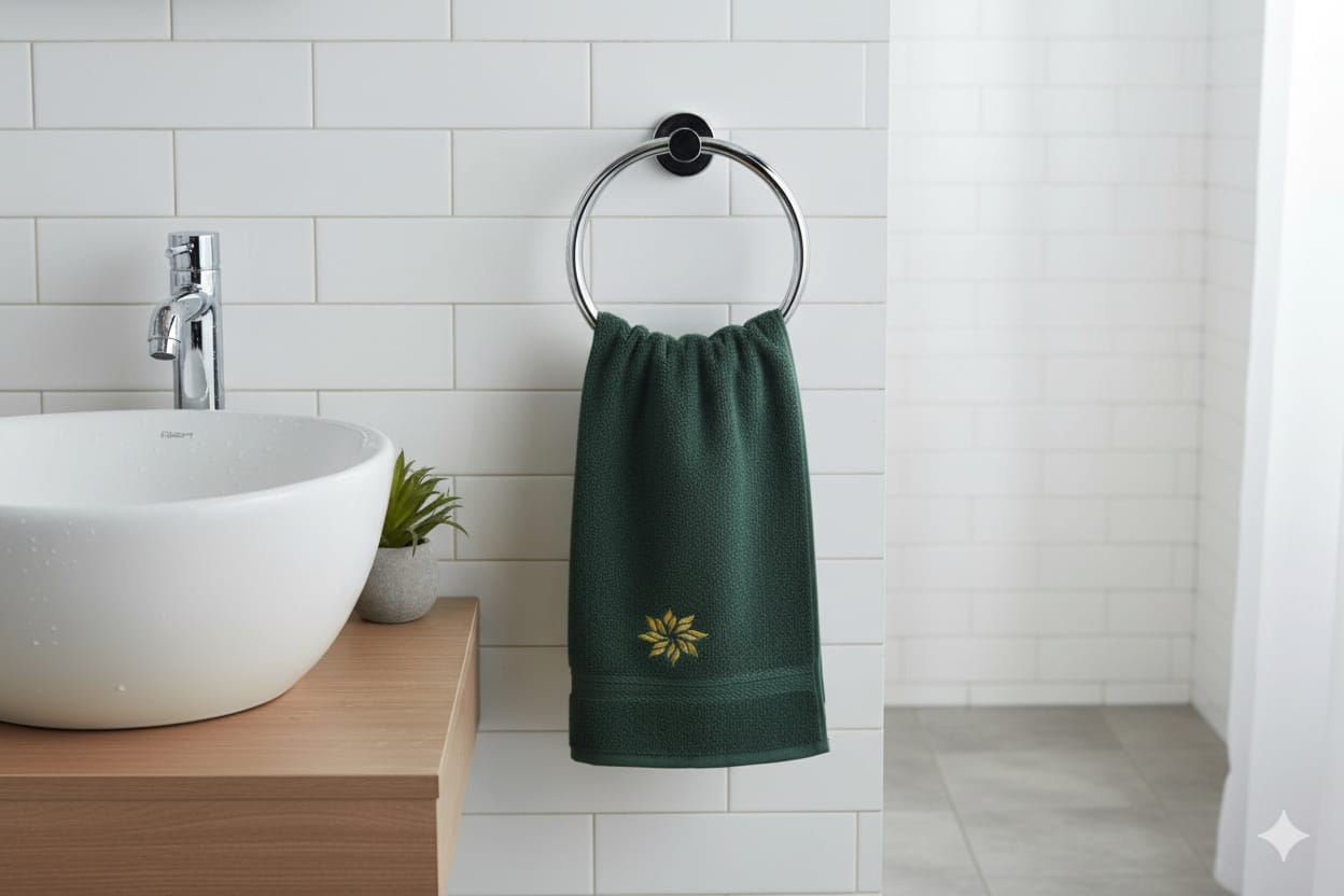 Dark Green Turkish Hand Towel with Golden Embroidery (16x22 Inches) - Main Product Image - Nushio