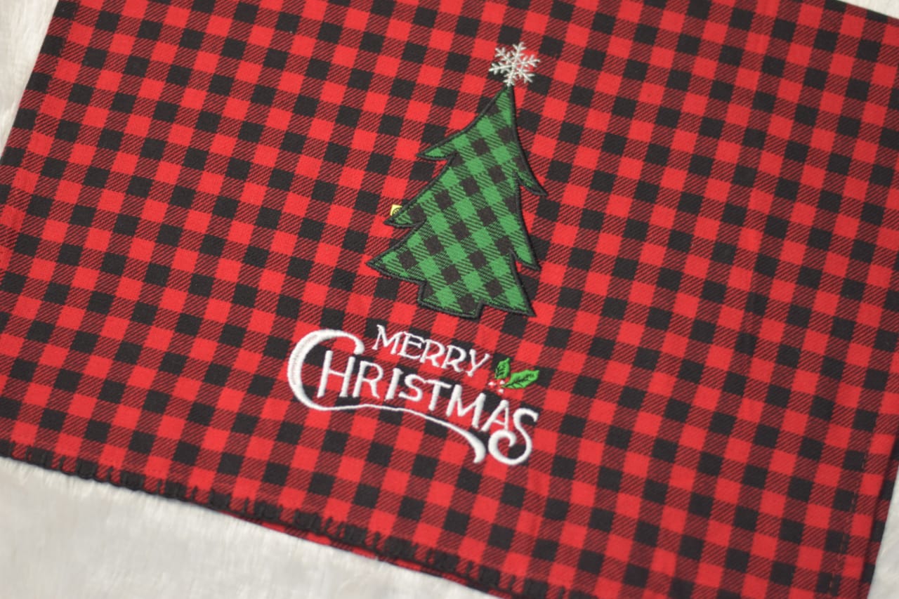 Merry Christmas Checkered Kitchen Towel – Red &  Black Plaid Holiday Decor - View 2 - Nushio