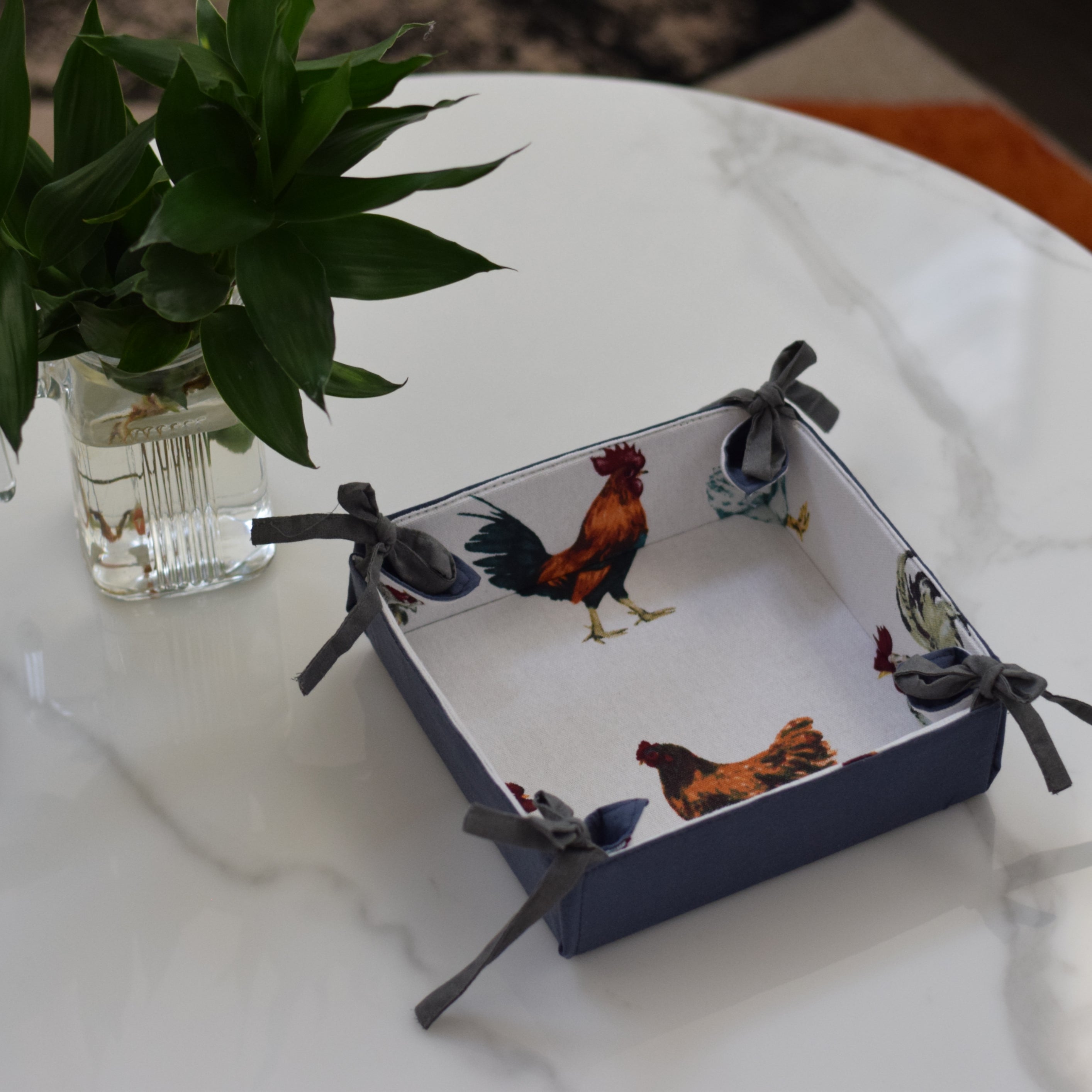 Rustic Rooster Print Fabric Bread Basket – Handmade Table Organizer