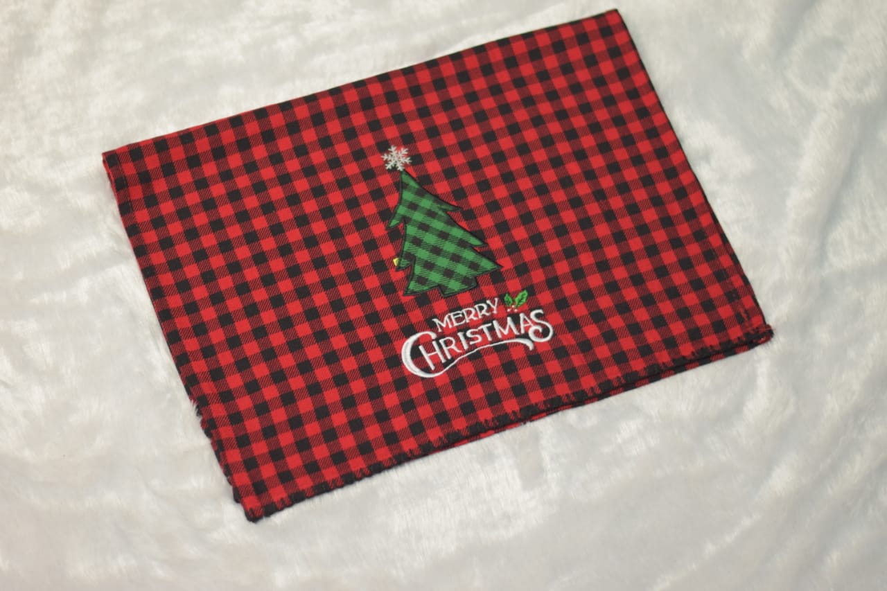 Merry Christmas Checkered Kitchen Towel – Red &  Black Plaid Holiday Decor - Detail View - Nushio