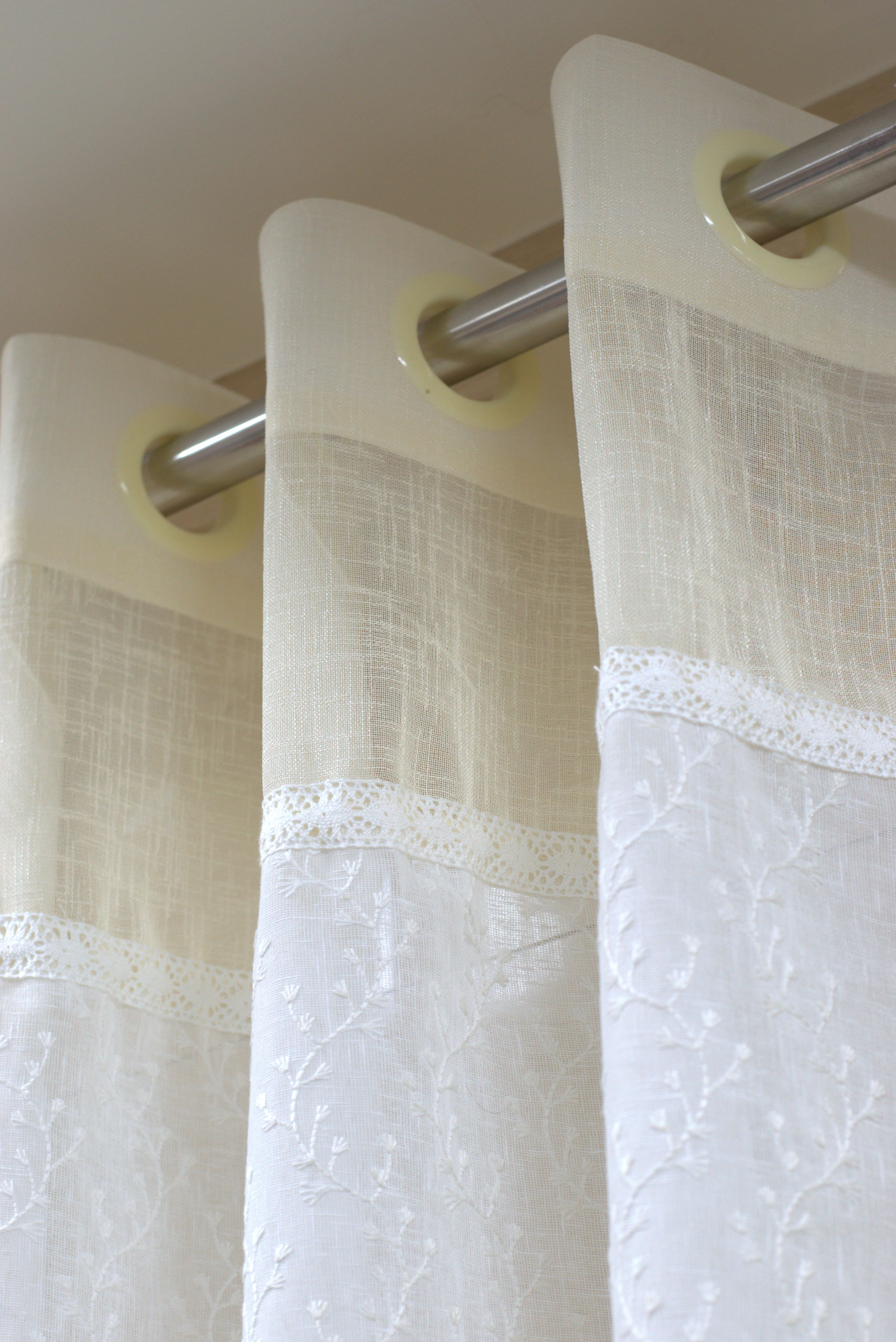 Off-White Semi Linen Door Curtain with Floral Embroidery