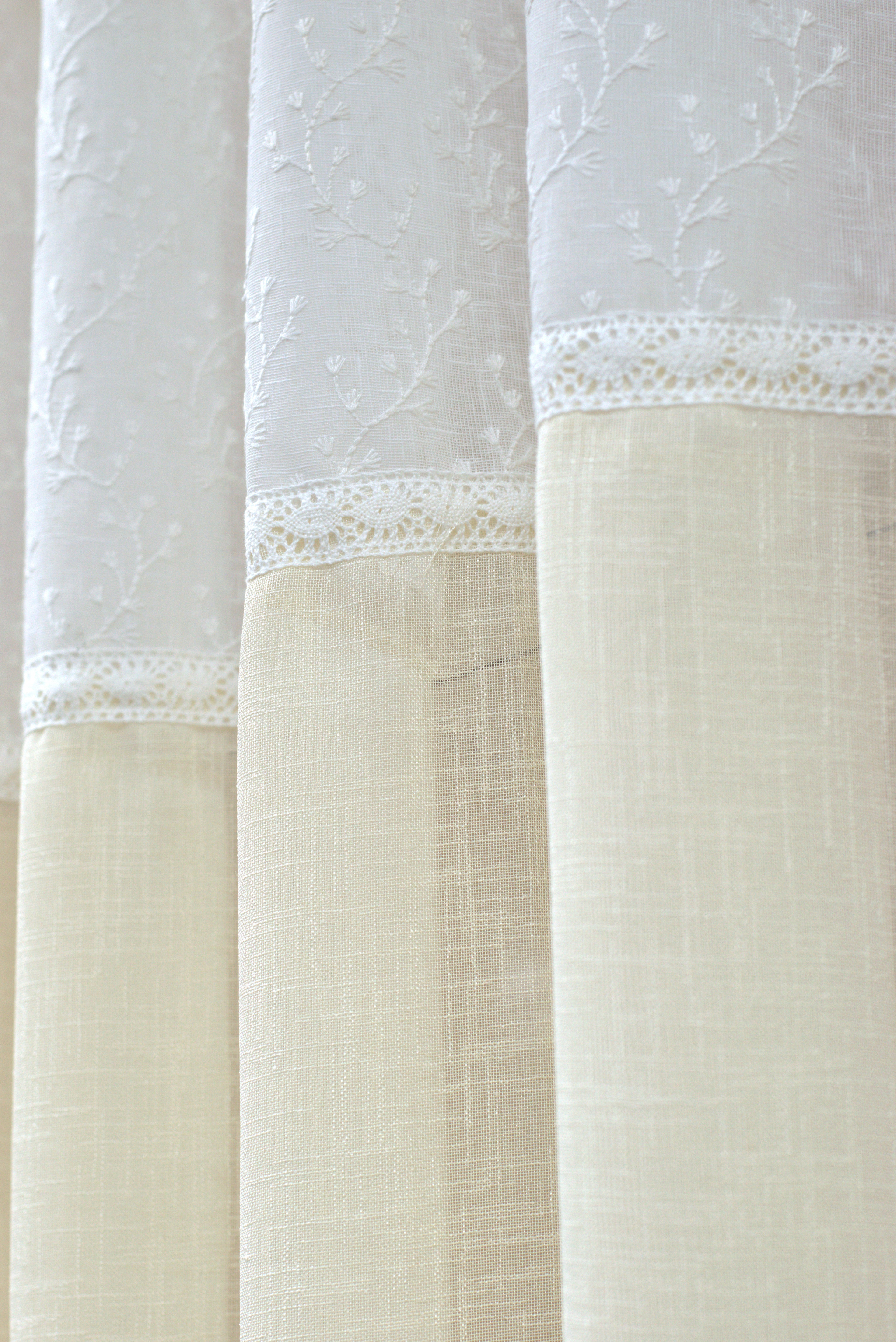 Off-White Semi Linen Door Curtain with Floral Embroidery - View 3 - Linen Floral - Nushio