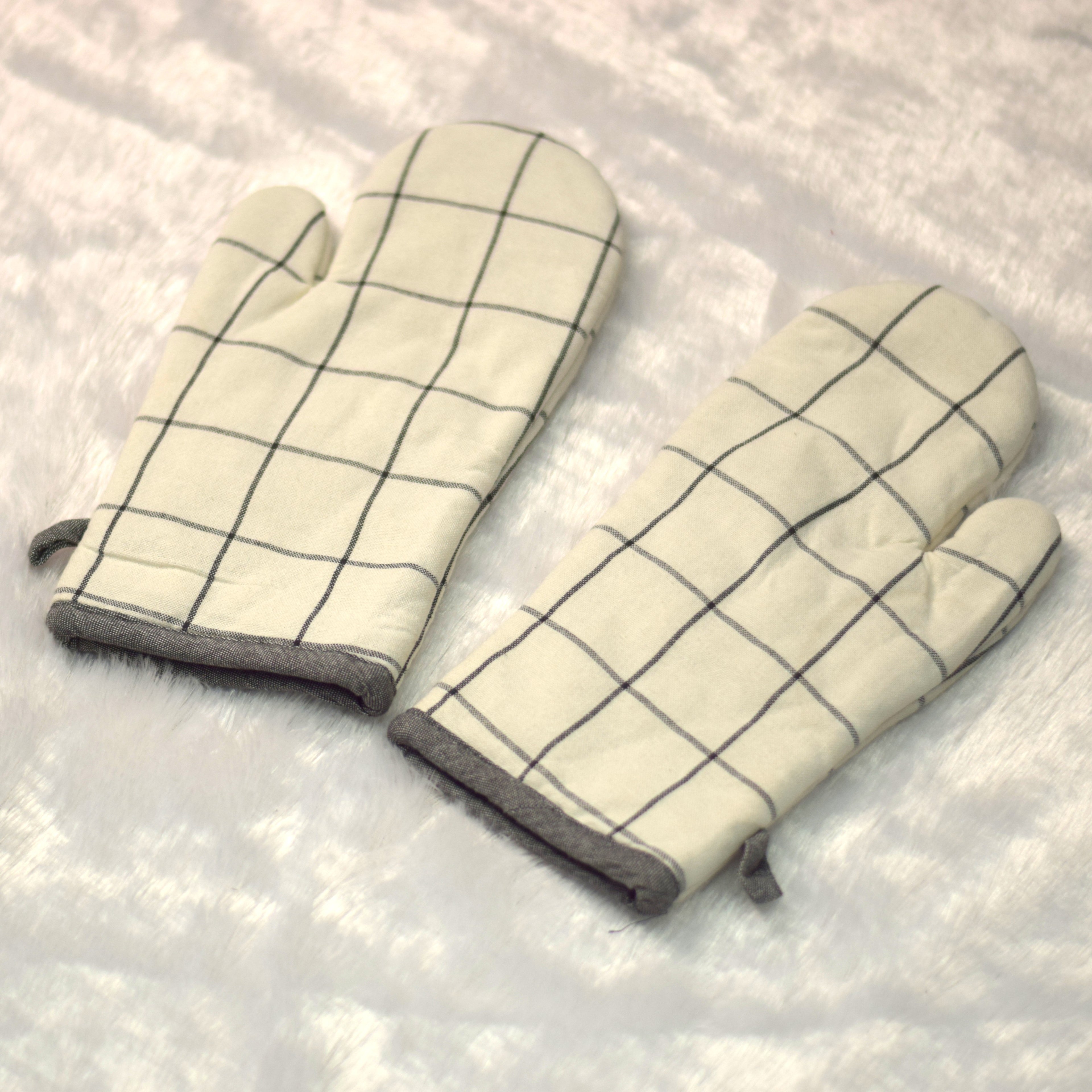 Checkered Cotton Oven Gloves - Kitchen Mitts (Set of 2)