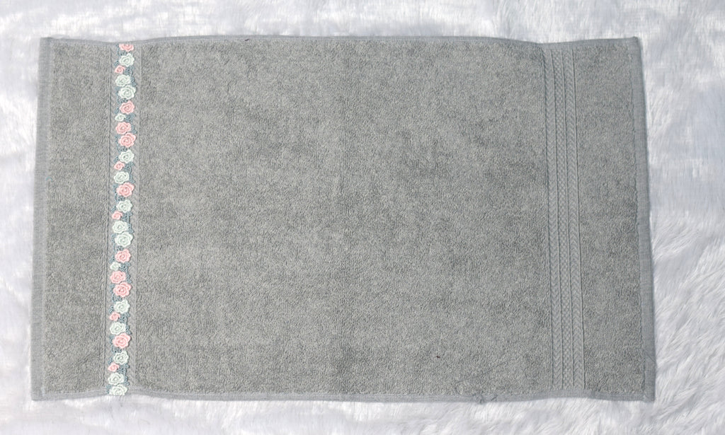 Grey Turkey Hand Towel with Floral Lace Border (16x22 Inches)