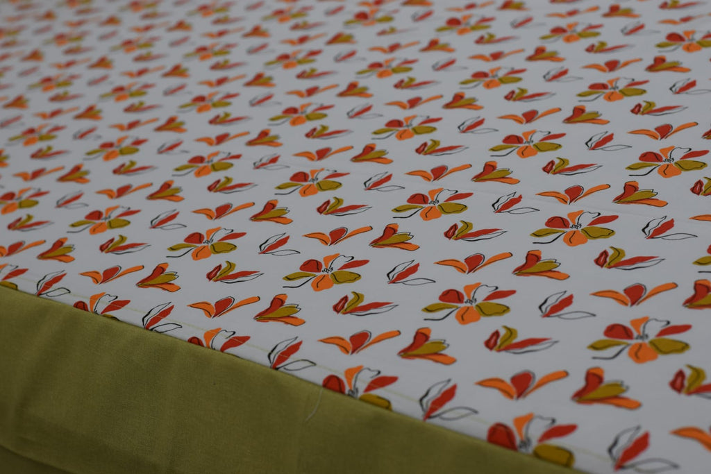 Floral Print King Size Bedspread with Solid Green Border - Detail View - Floral - Nushio