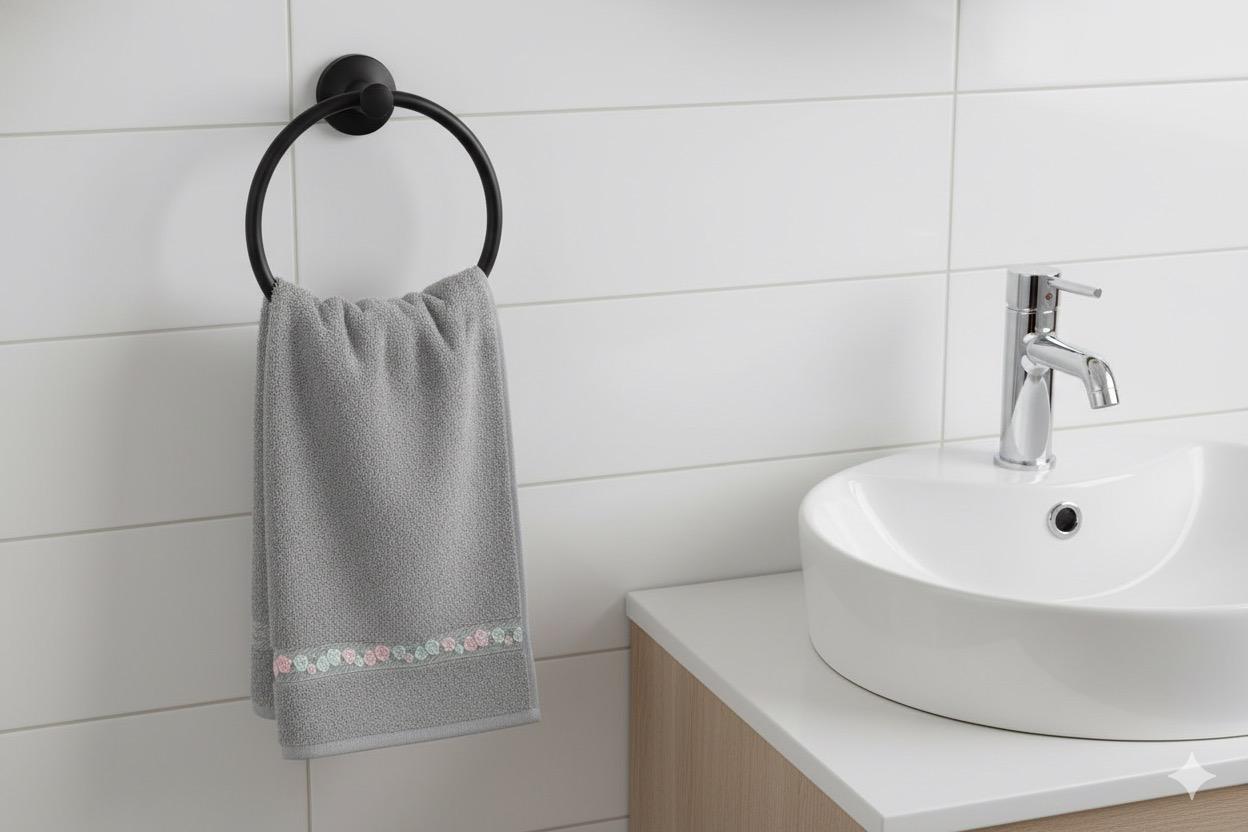 Grey Turkey Hand Towel with Floral Lace Border (16x22 Inches) - Main Product Image - Floral - Nushio