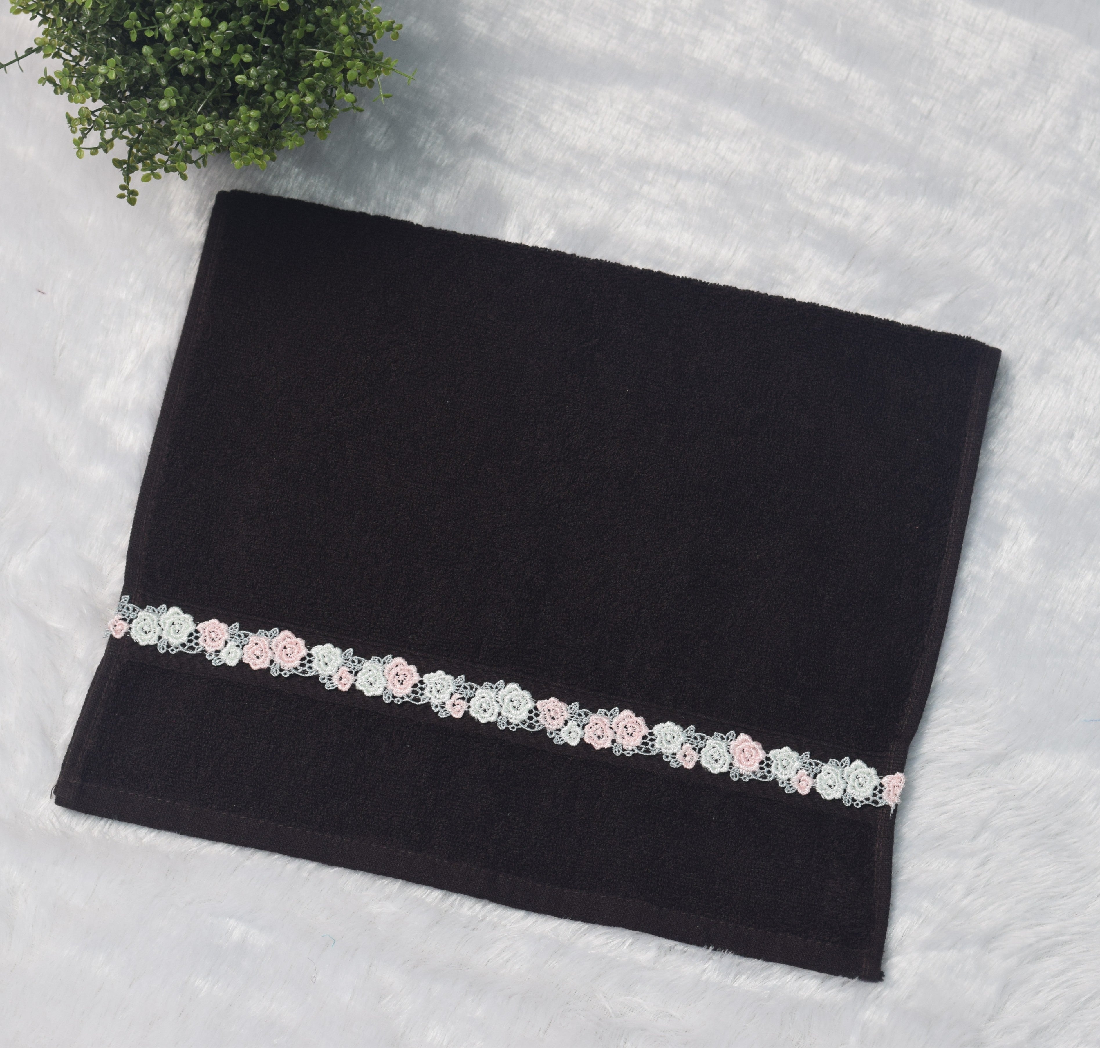 Turkey Hand Towel 16x22 with Elegant Floral Lace Border – Black