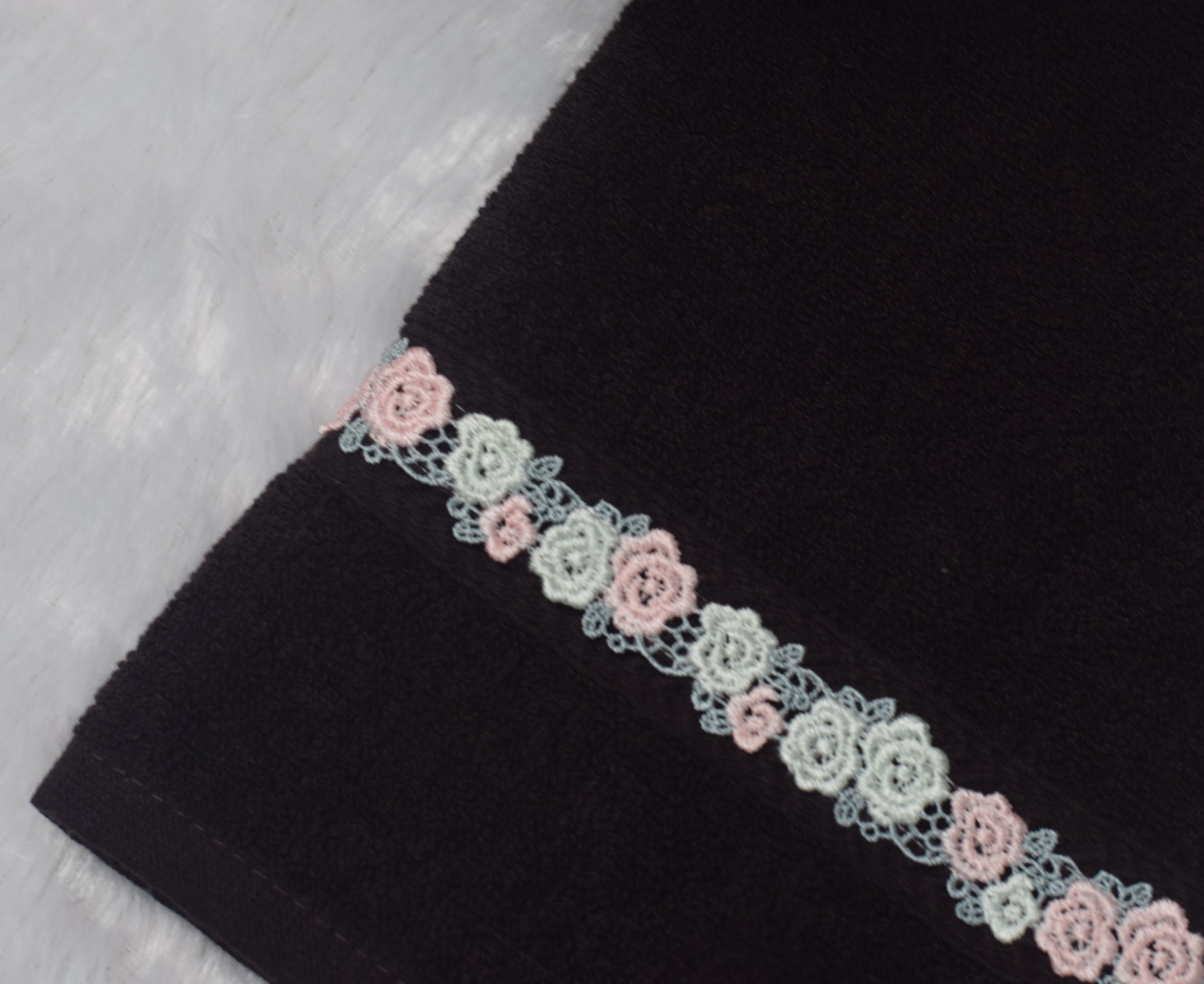 Turkey Hand Towel 16x22 with Elegant Floral Lace Border – Black