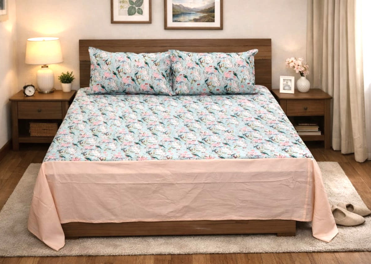 Floral Bird Print King Size Bedspread - Home Décor - Main Product Image - Floral - Nushio