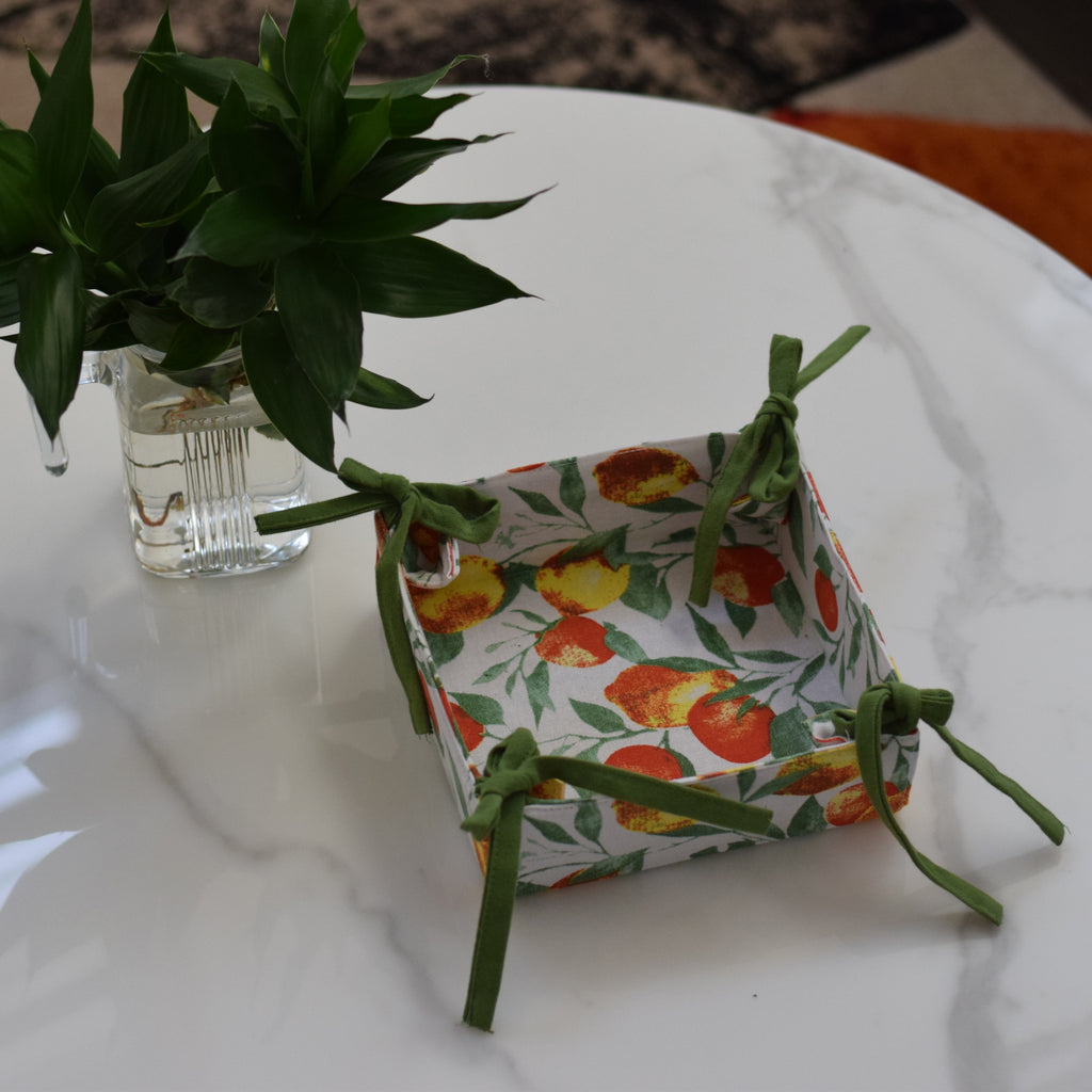 Floral Printed Fabric Bread Basket with Tie-Up Corners - Main Product Image - Floral Printed - Nushio