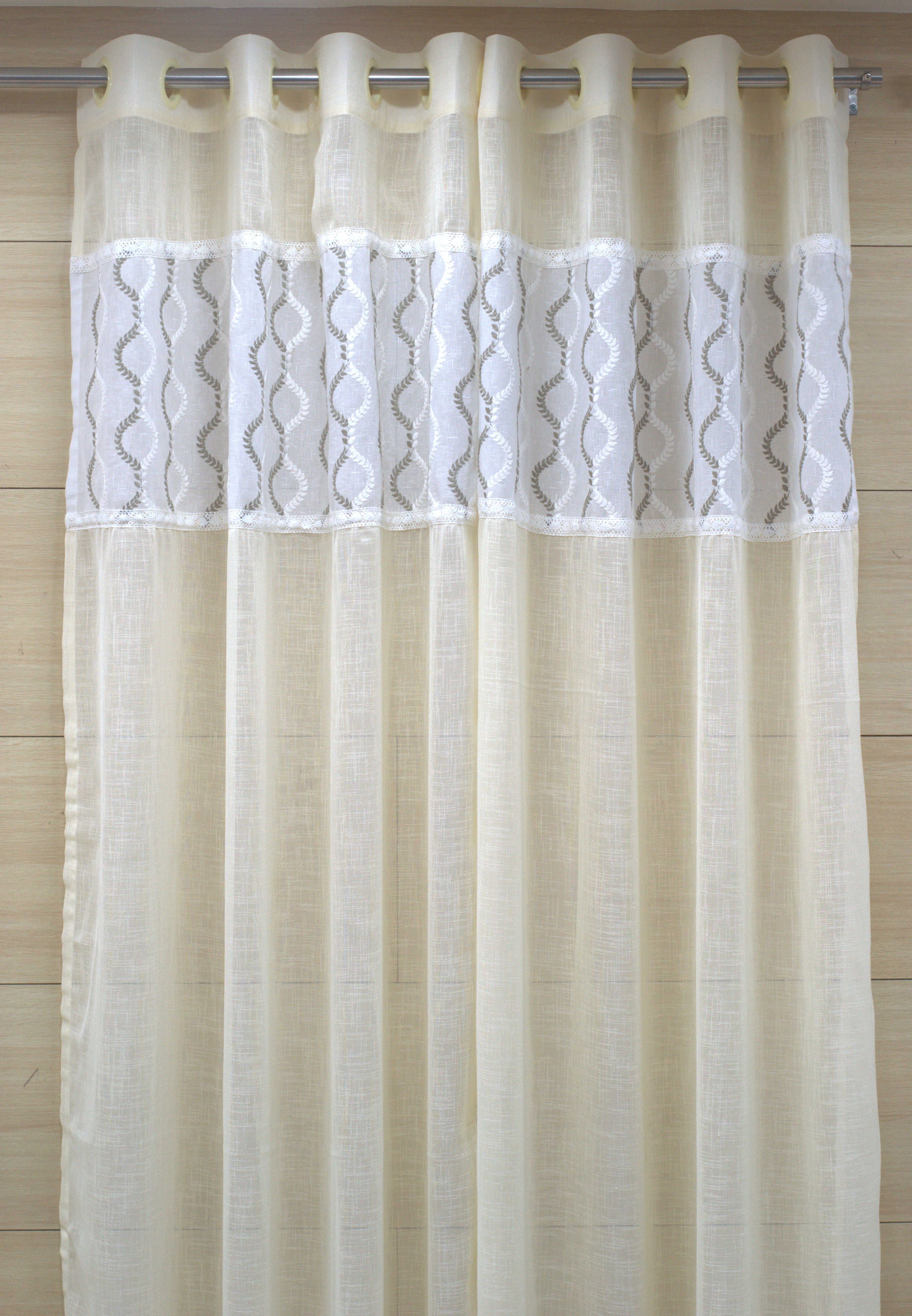 Ivory Semi-Linen Door Curtain 4×7 ft with Embroidered Panel