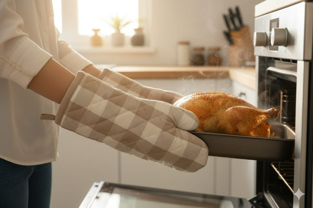 Beige Checkered Quilted Oven Gloves - Main Product Image - Nushio