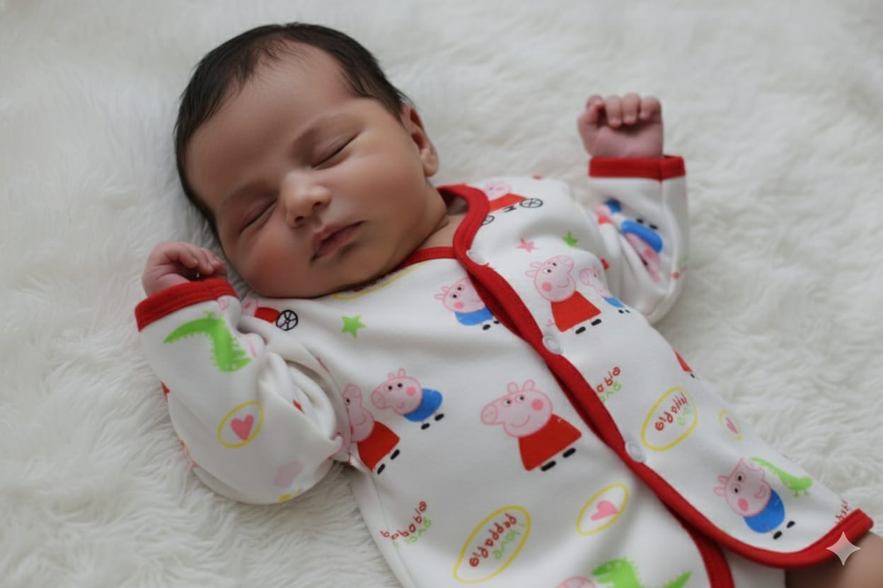 Peppa Pig Print Baby Jhabla – Soft Cotton Front-Open Shirt (3–6 Months) - Main Product Image - Cotton - Nushio