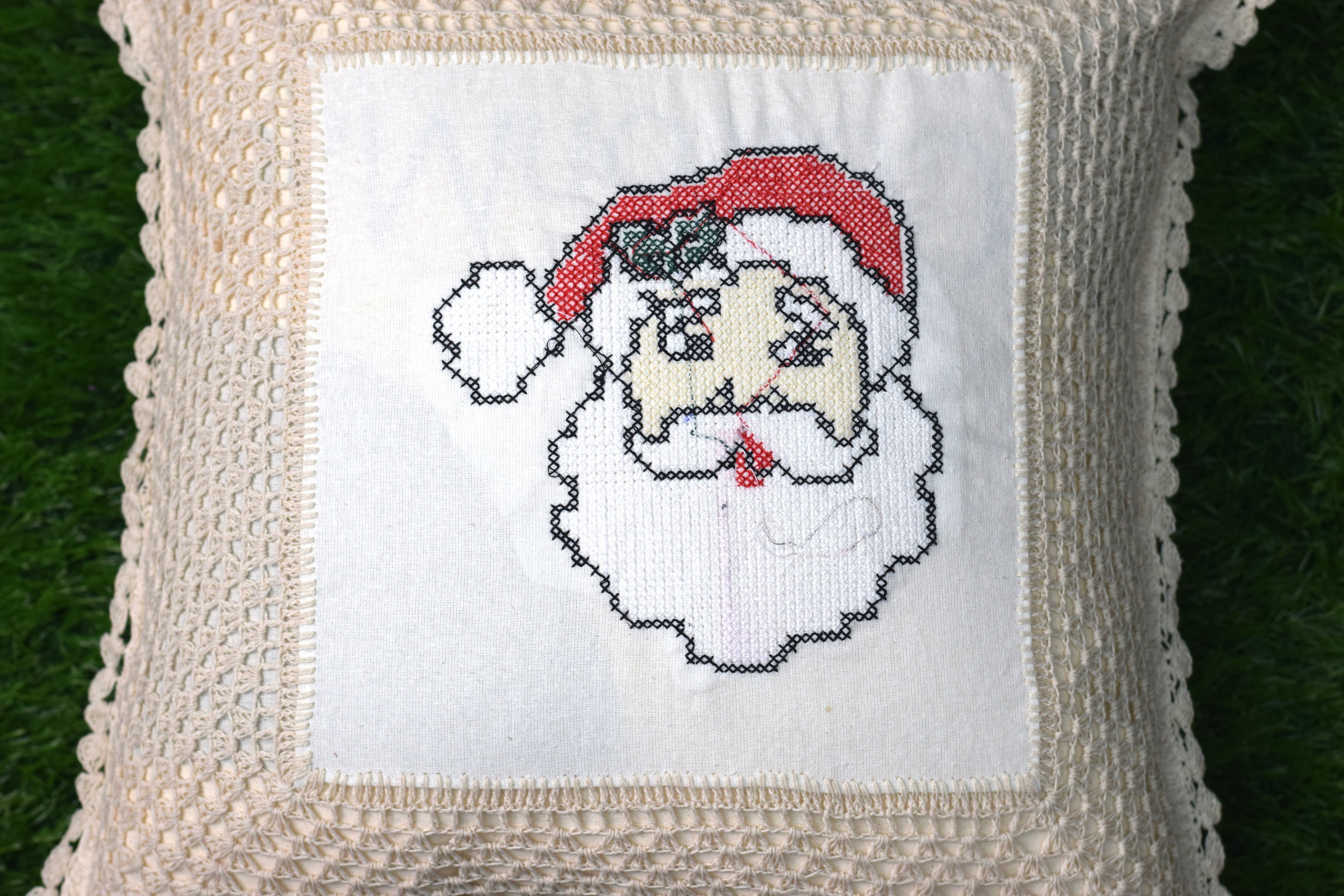 Handcrafted Santa Claus Crochet Cushion Cover - 16x16 Inch - View 2 - Nushio
