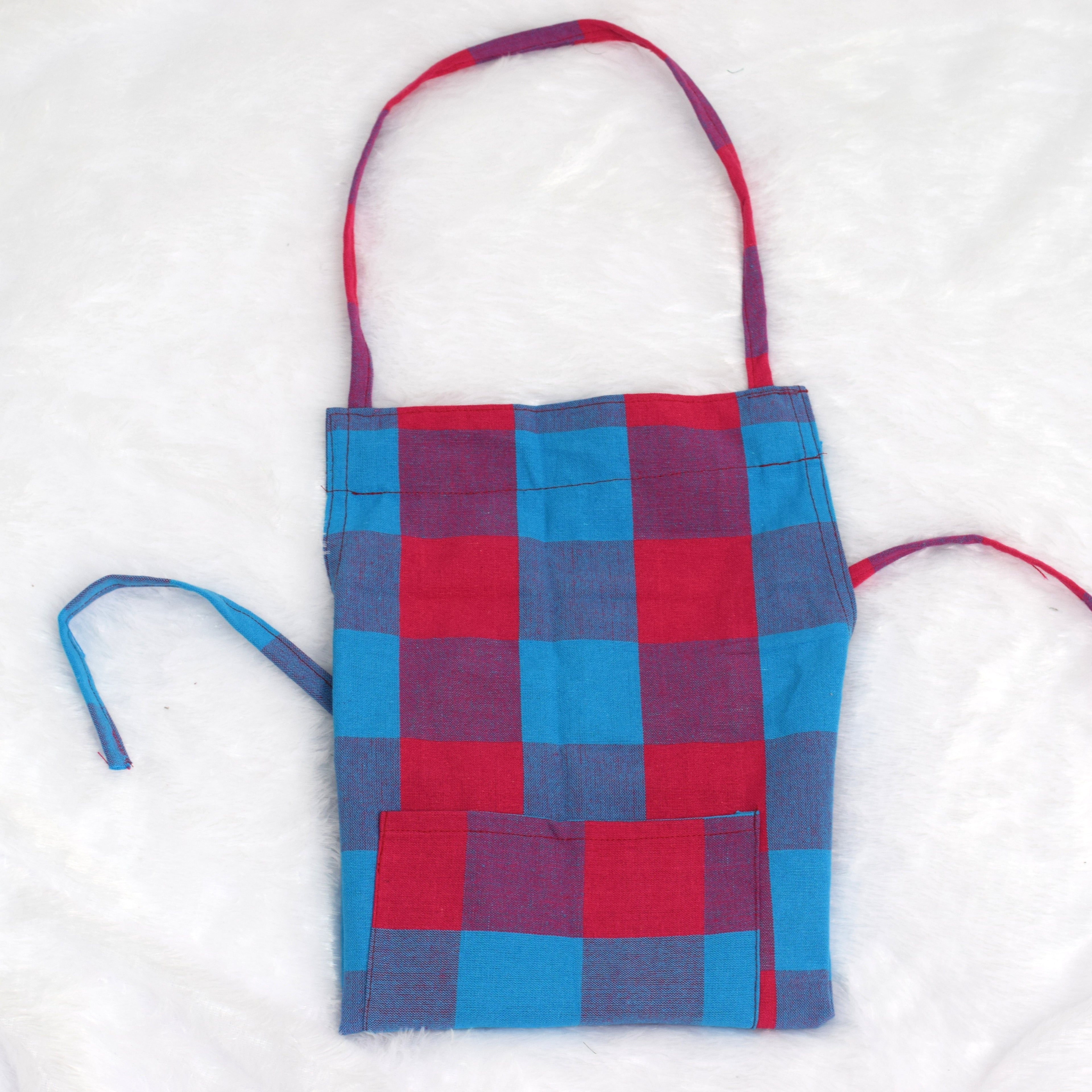 Cotton Checkered Kitchen Apron - Red & Blue - View 2 - Cotton - Nushio