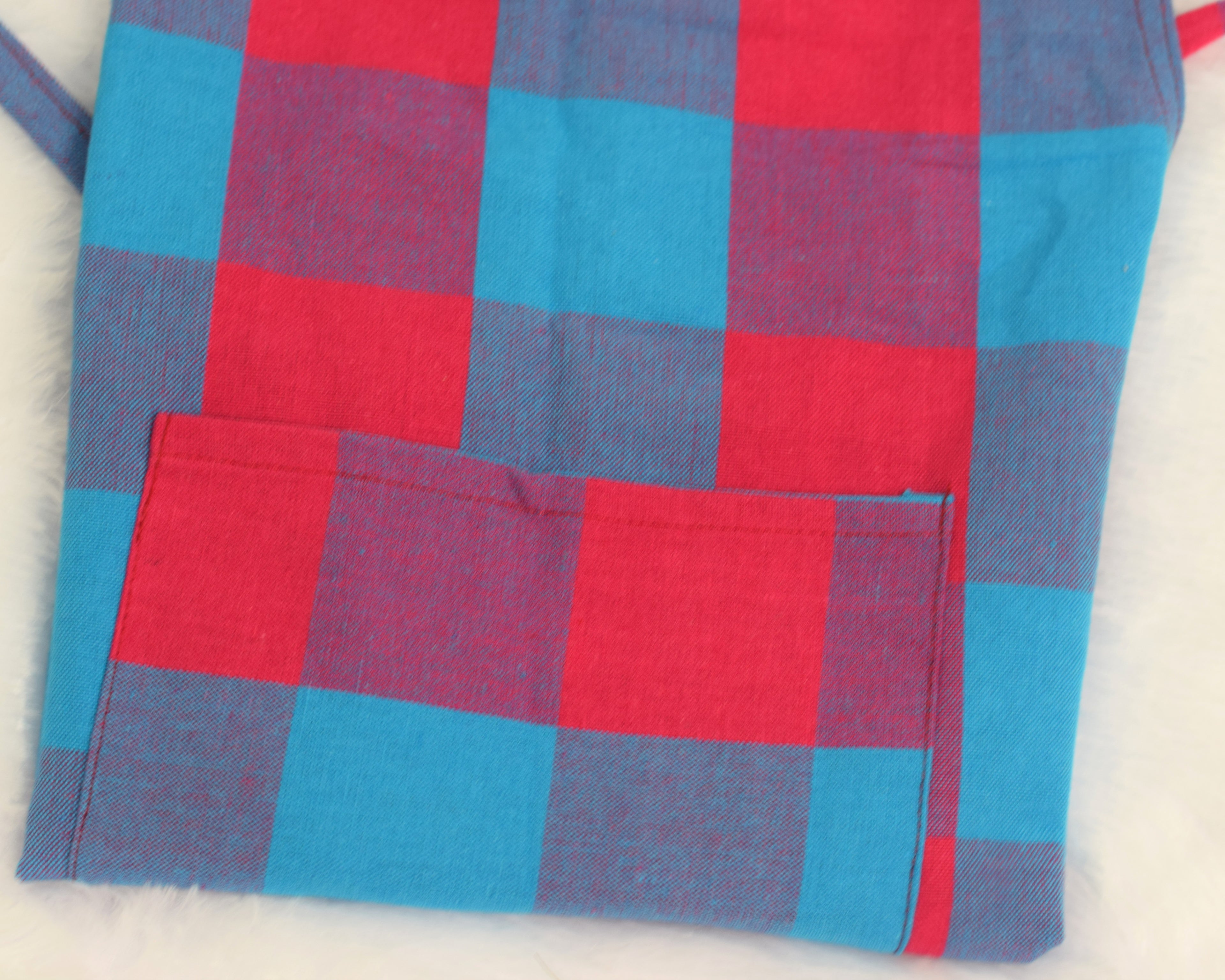 Cotton Checkered Kitchen Apron - Red & Blue