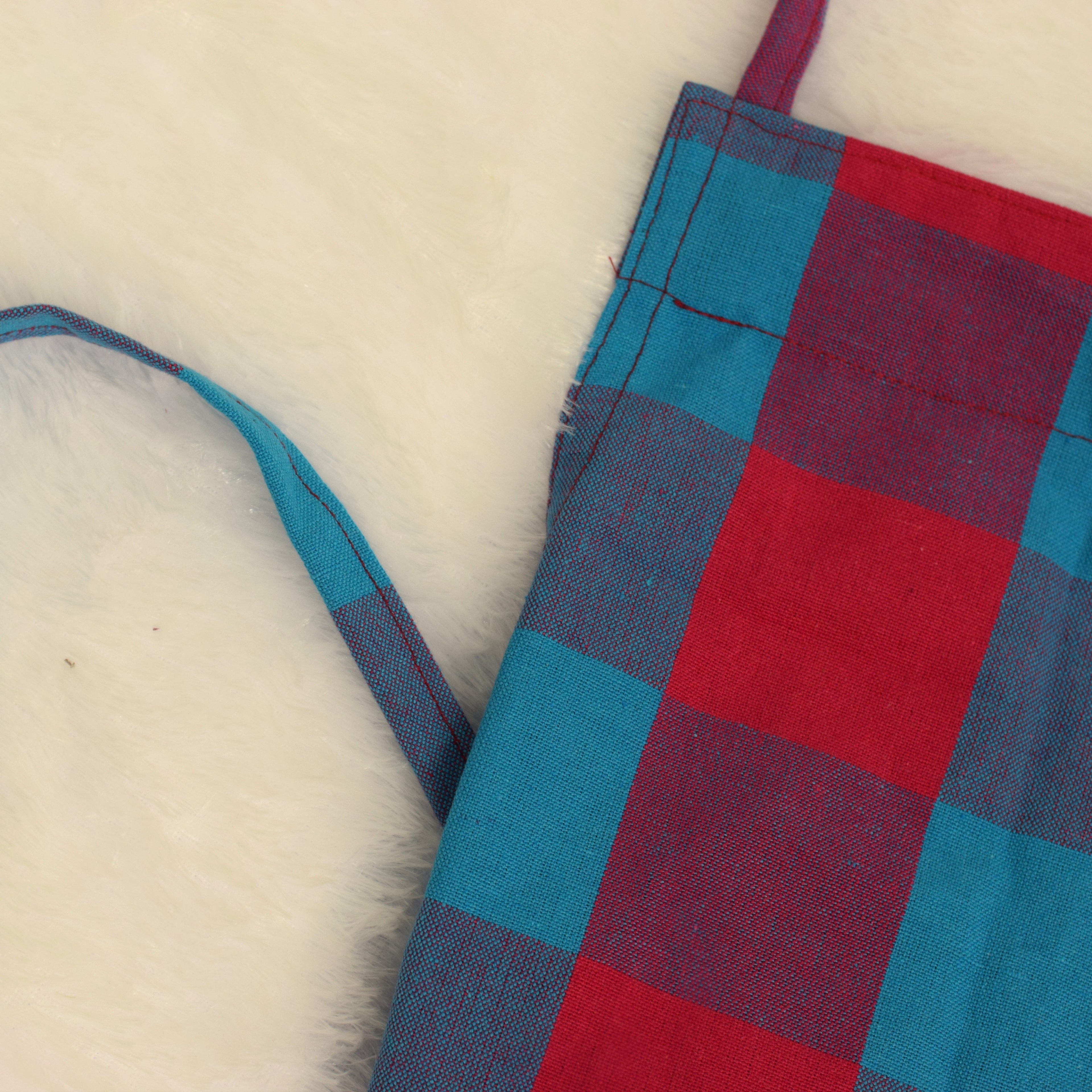 Cotton Checkered Kitchen Apron - Red & Blue