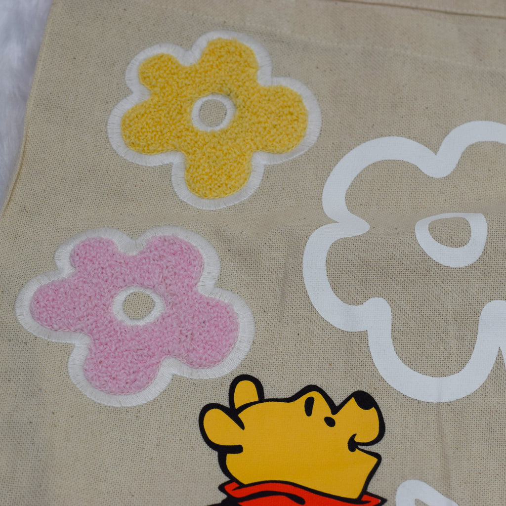 Winnie the Pooh Cotton Tote Bag – Cute Floral Print Eco-Friendly Shopping Bag