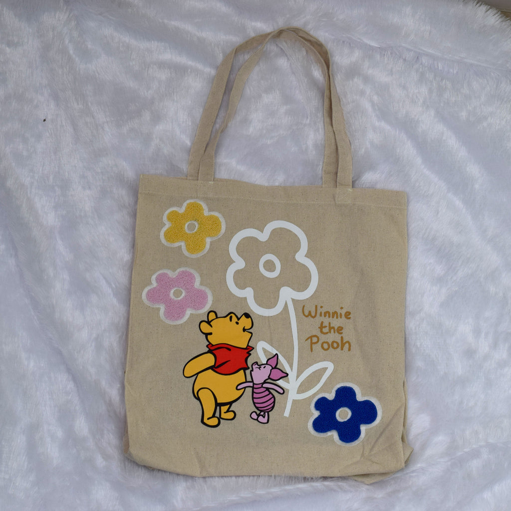 Winnie the Pooh Cotton Tote Bag – Cute Floral Print Eco-Friendly Shopping Bag