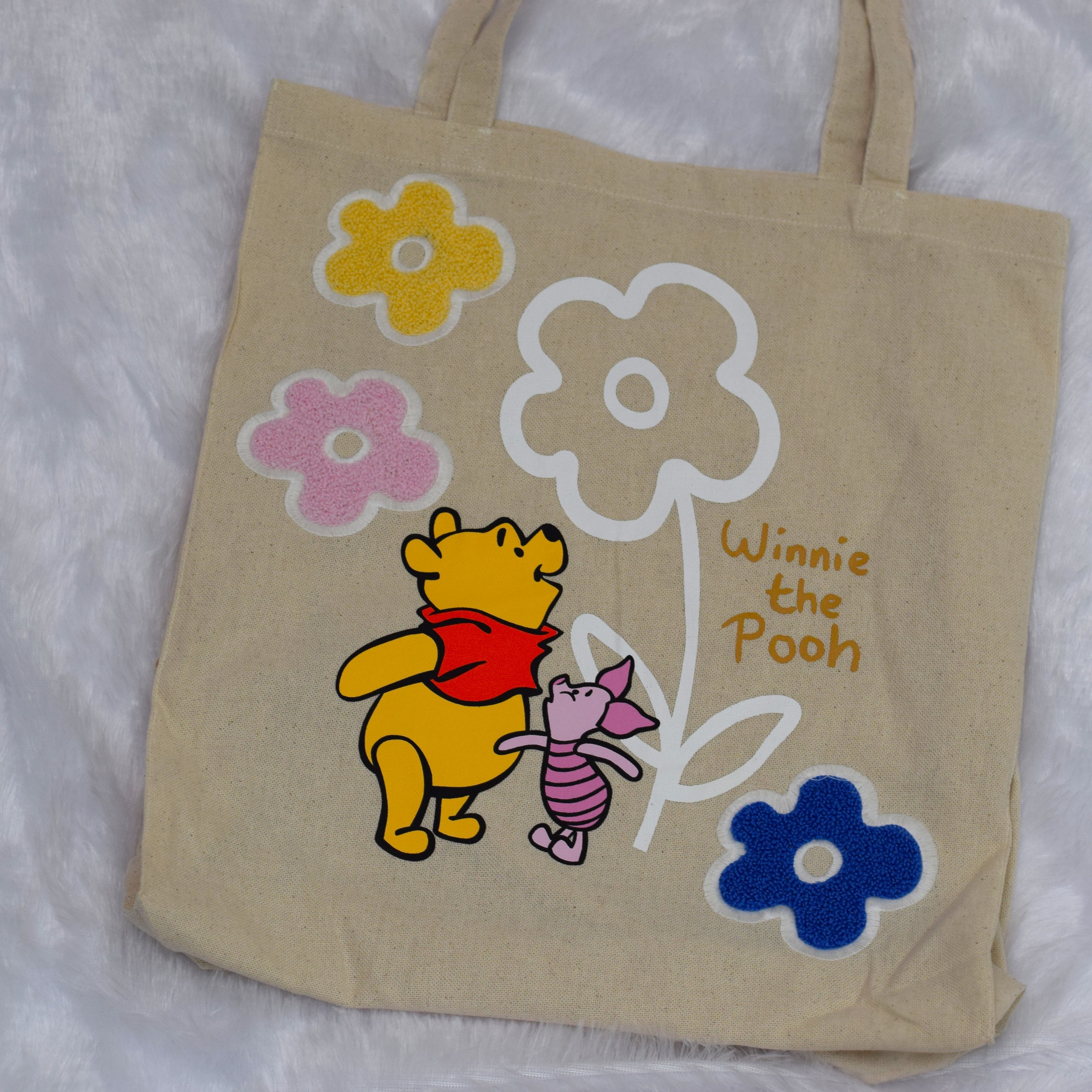 Winnie the Pooh Cotton Tote Bag – Cute Floral Print Eco-Friendly Shopping Bag