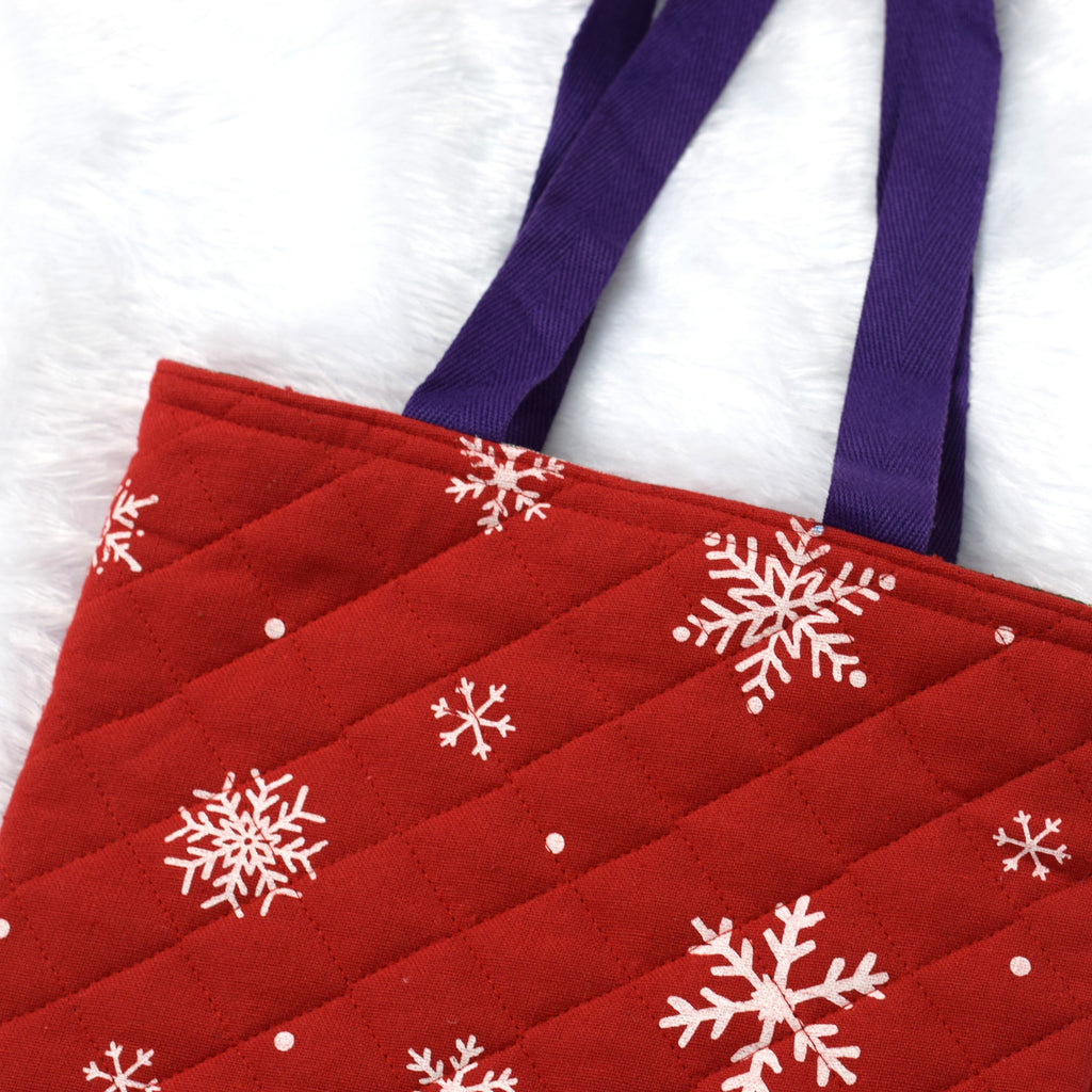 Christmas Snowflake Quilted Tote Bag - Red & White - View 3 - Nushio